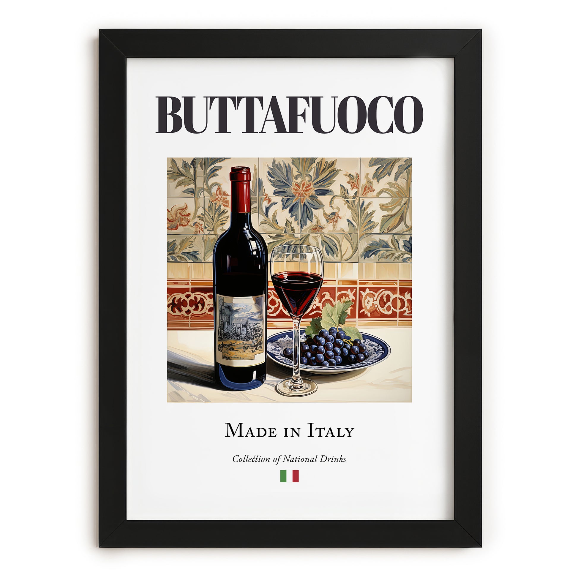 Buttafuoco – Italian Red Wine, Bodega Print, in sleek black frame