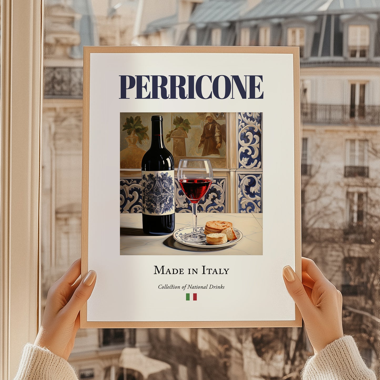 Perricone – Italian Red Wine, Tasting Room Illustration, styled in a charming Paris street view