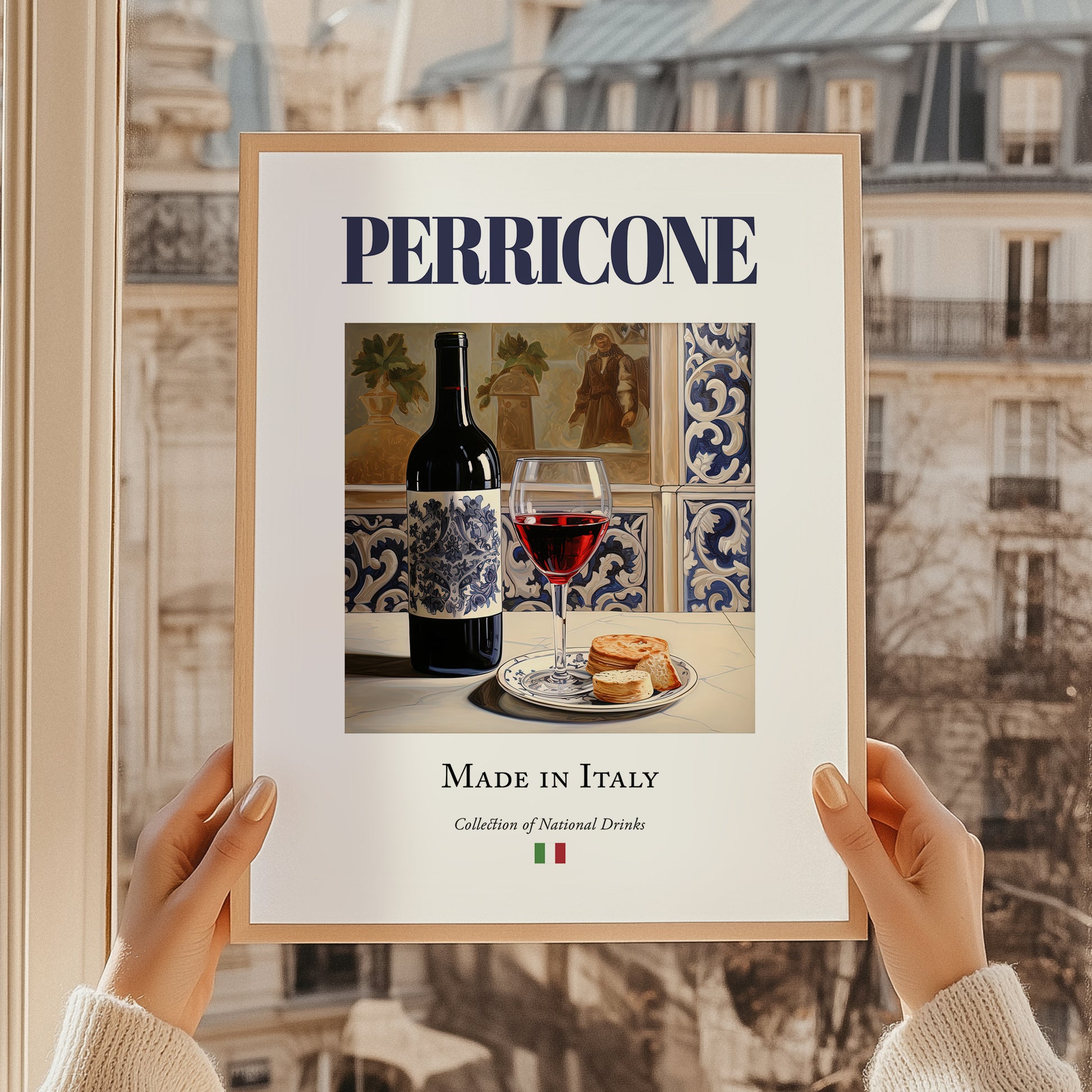 Perricone – Italian Red Wine, Tasting Room Illustration, styled in a charming Paris street view