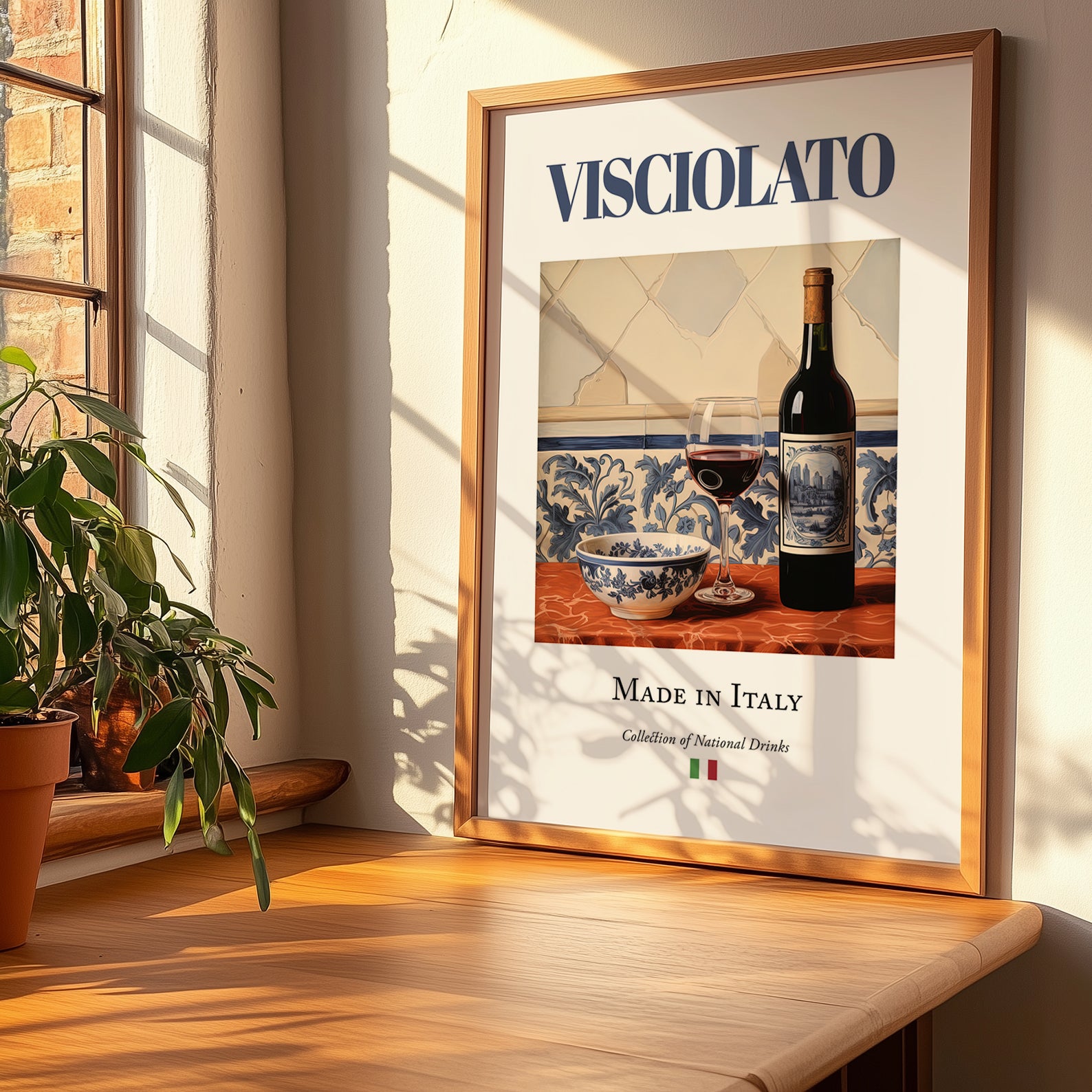 Visciolato – Italian Red Wine, Vinoteca Poster, no-text version framed in wood
