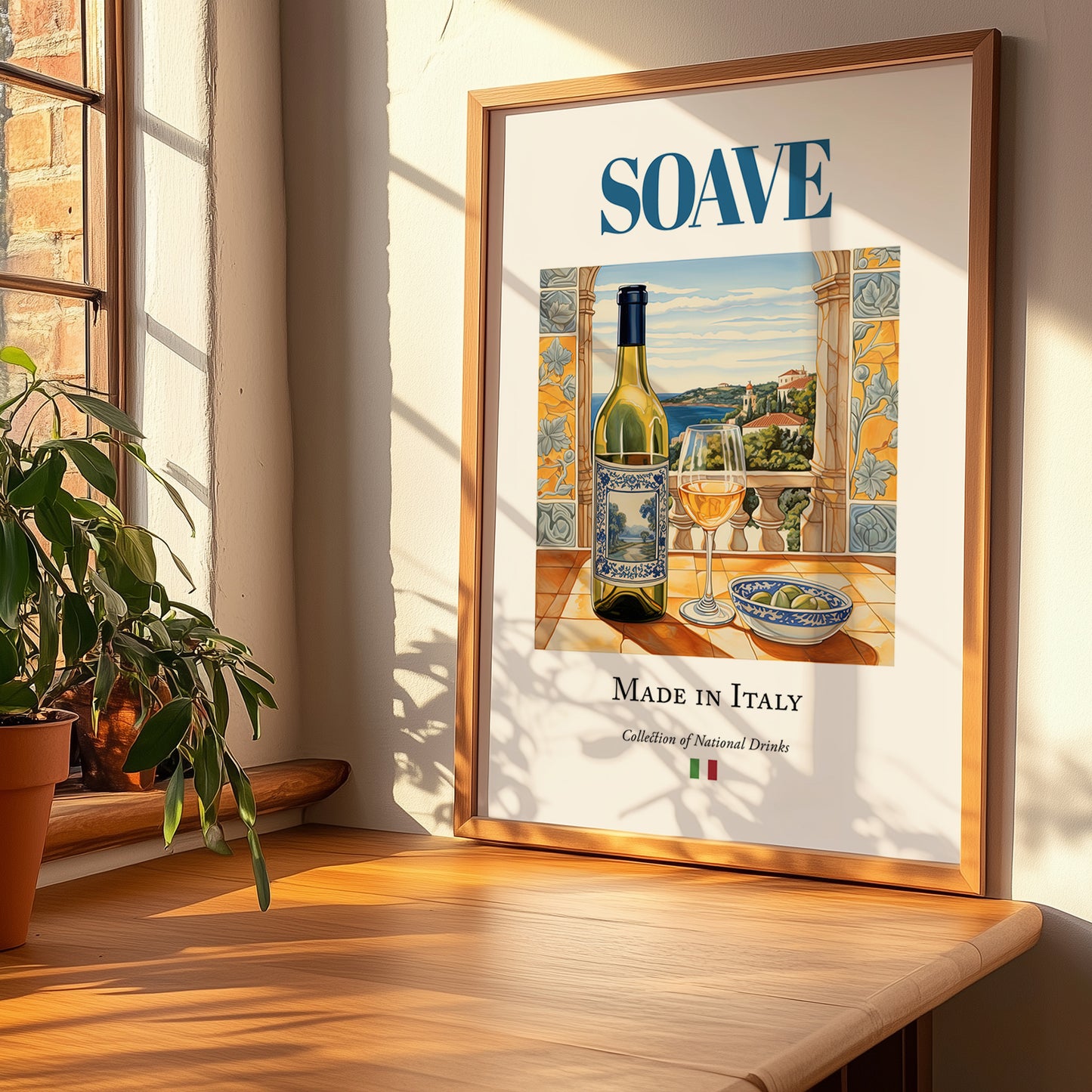 Soave – Italian White Wine, Enoteca Wall Art, no-text version framed in wood