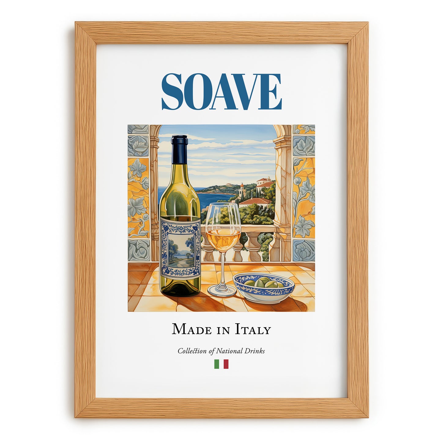 Soave – Italian White Wine, Enoteca Wall Art, set in oak frame