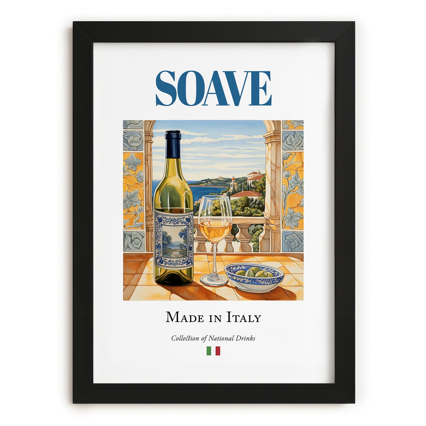 Soave – Italian White Wine, Enoteca Wall Art, in sleek black frame