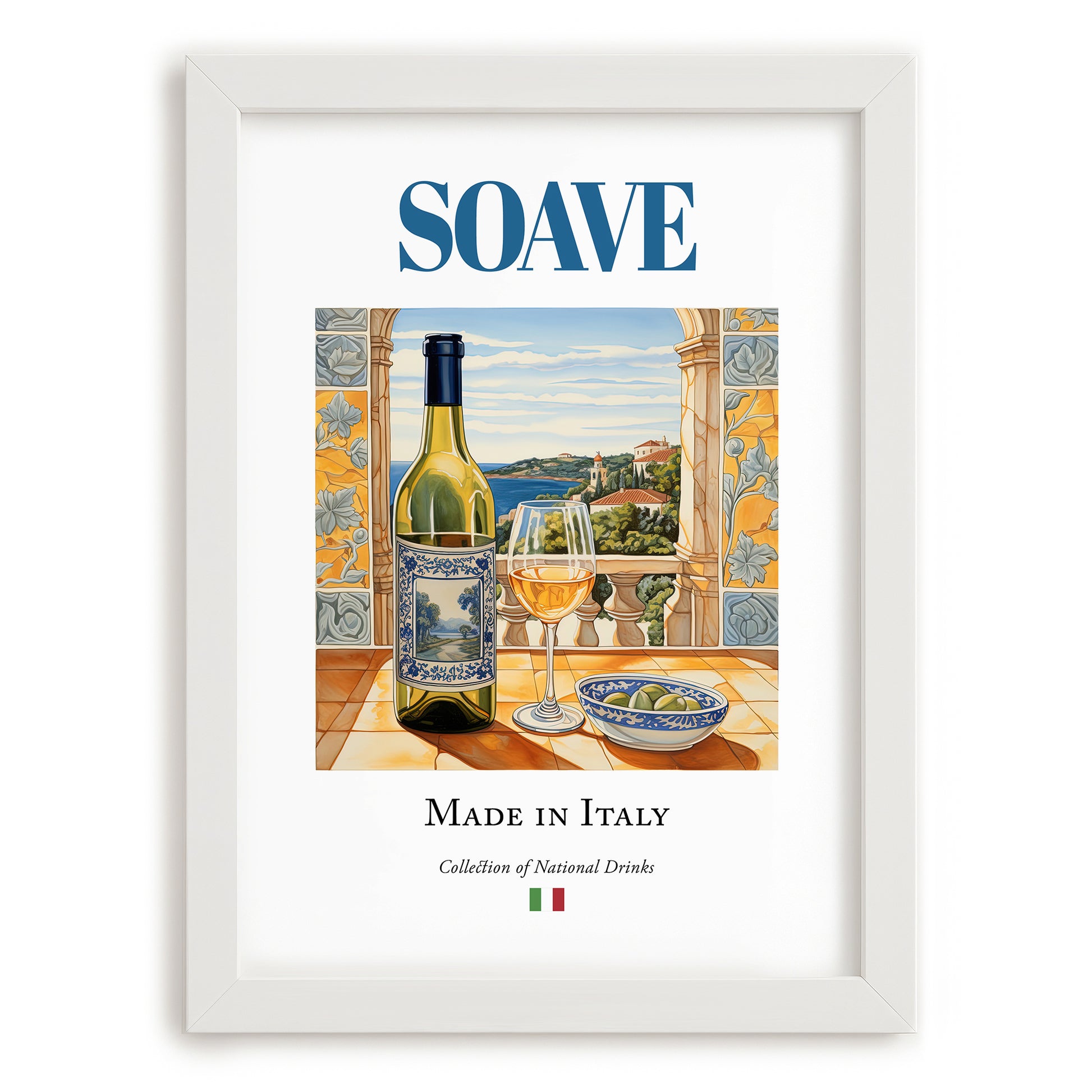 Soave – Italian White Wine, Enoteca Wall Art, placed in minimal white frame