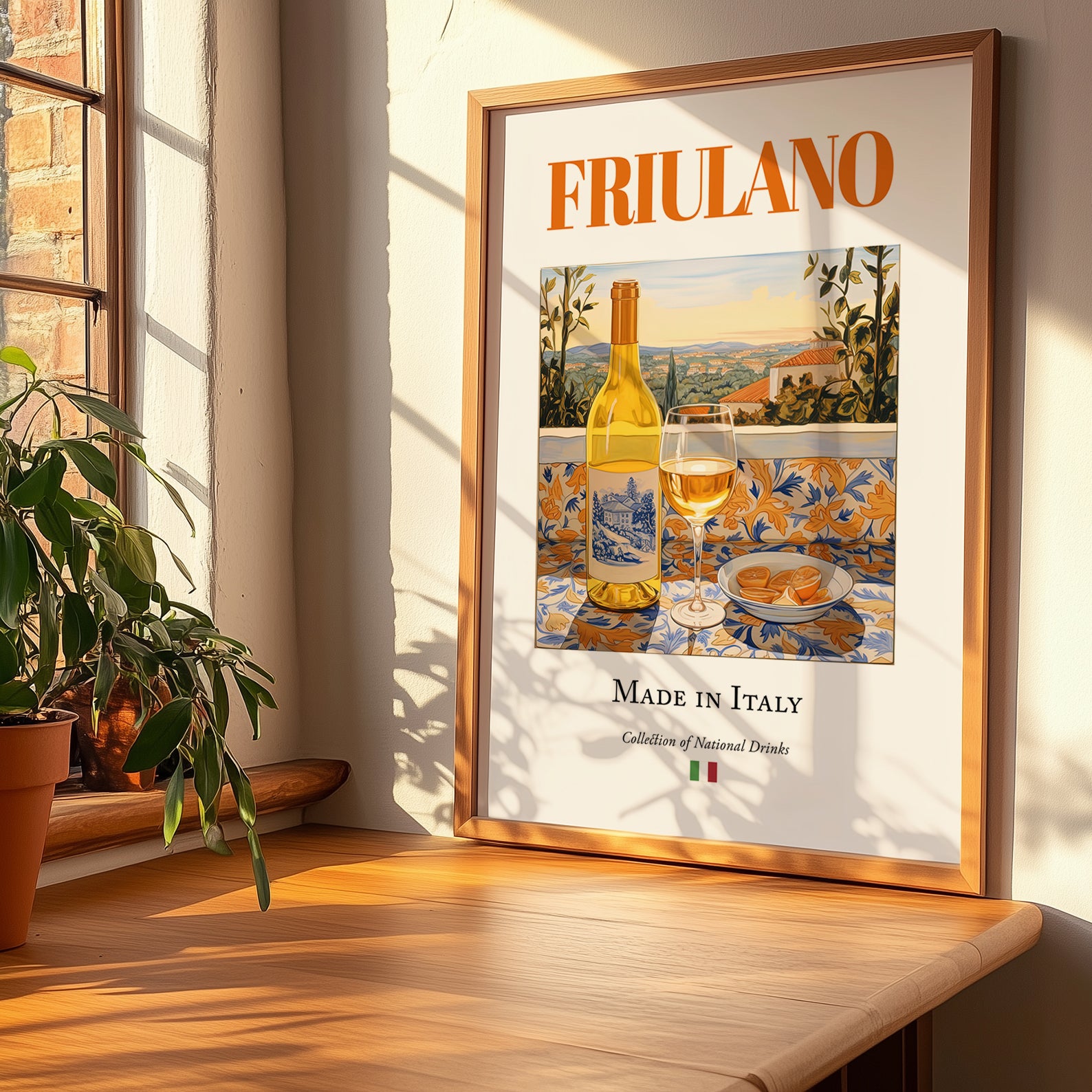 Friulano – Italian White Wine, Vinoteca Wall Art, no-text version framed in wood