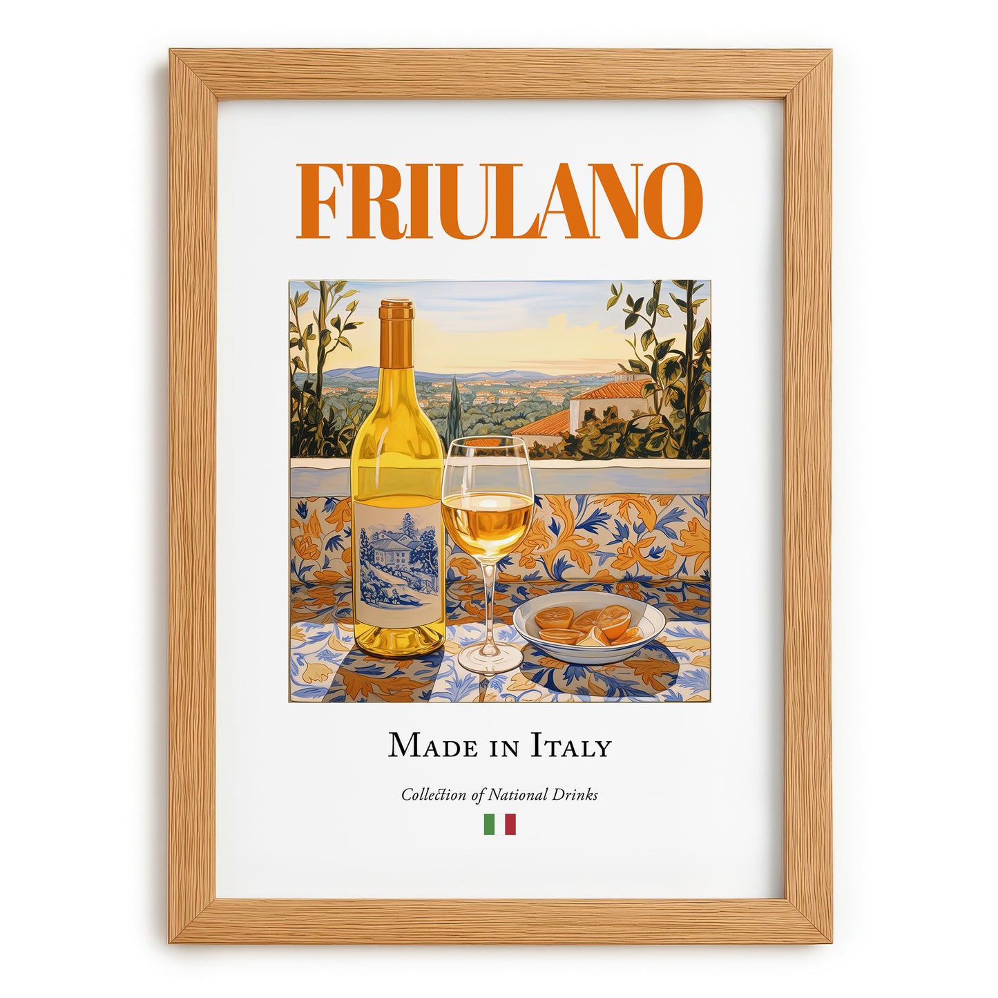 Friulano – Italian White Wine, Vinoteca Wall Art, set in oak frame