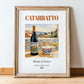 Catarratto – Italian White Wine, Wine Bar Illustration, in wooden frame leaning on the floor