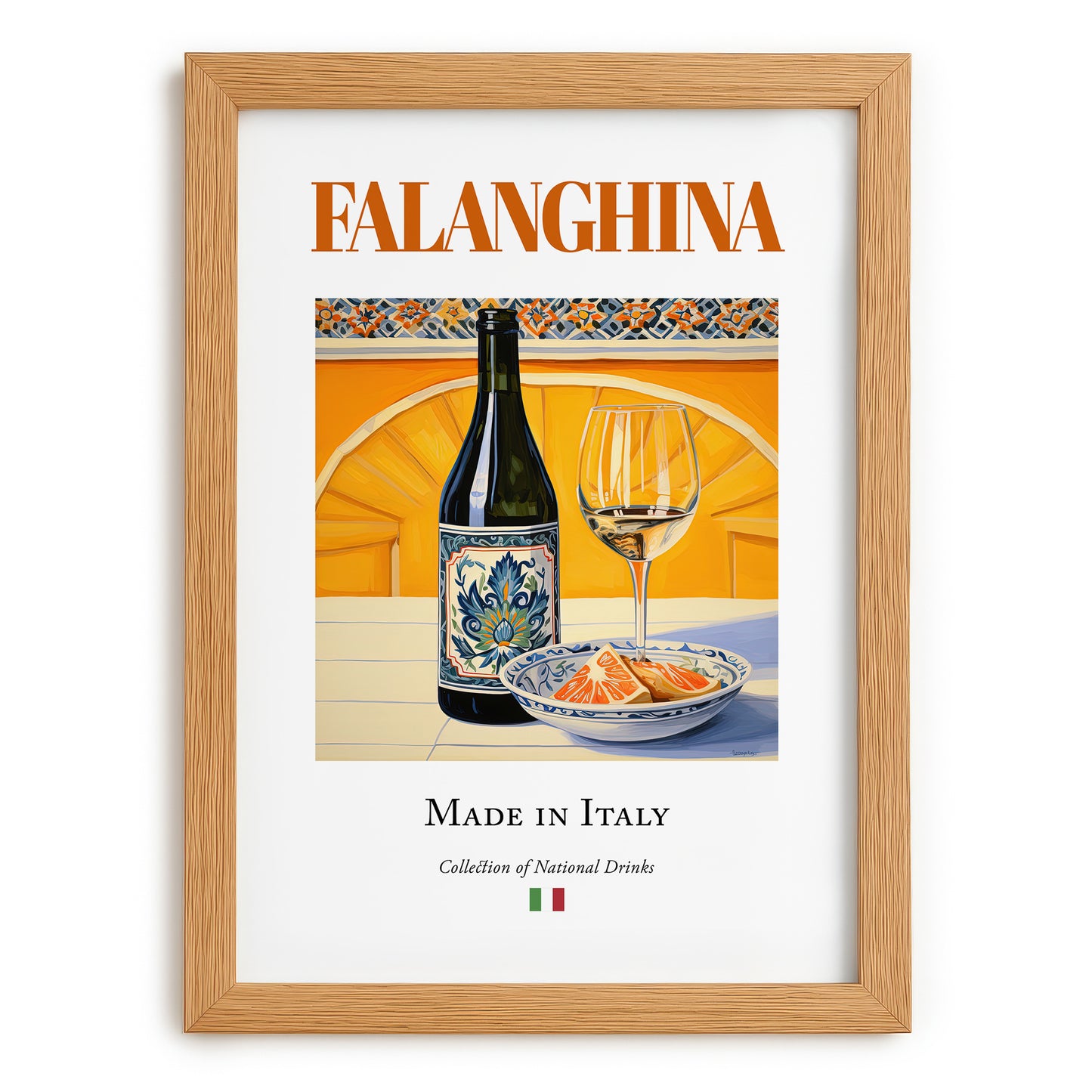 Falanghina – Italian White Wine, Wine Bar Poster, set in oak frame