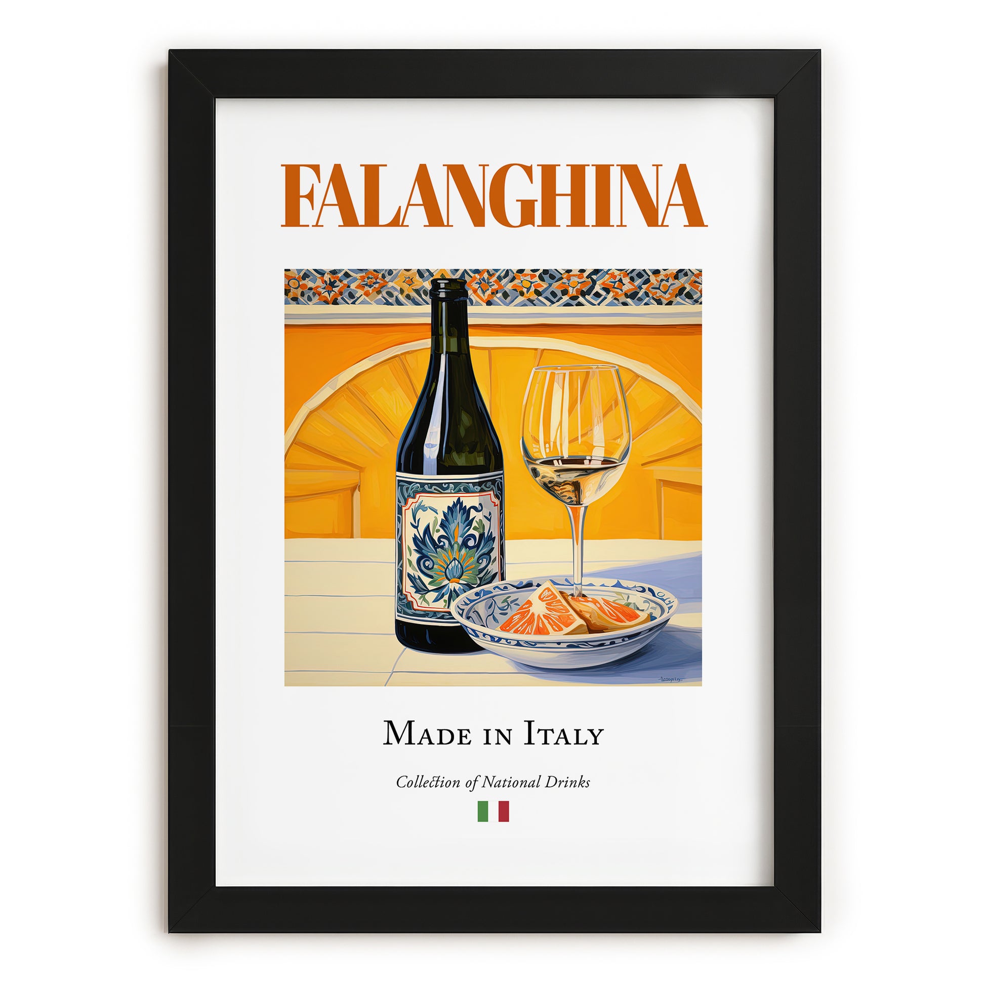 Falanghina – Italian White Wine, Wine Bar Poster, in sleek black frame