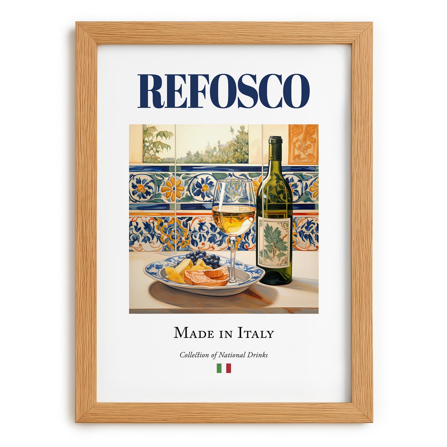 Refosco – Italian Red Wine, Wine Bar Still Life, set in oak frame