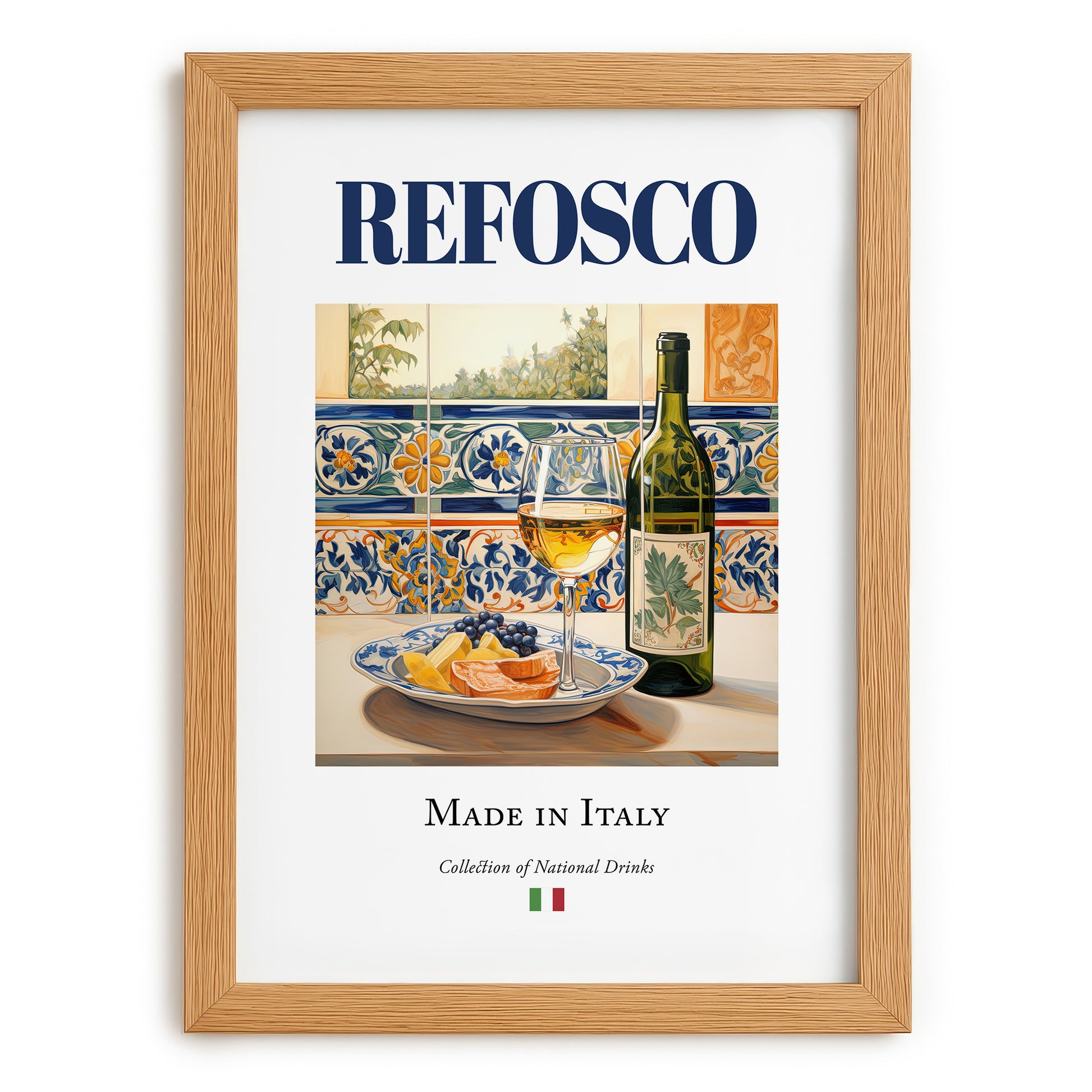 Refosco – Italian Red Wine, Wine Bar Still Life, set in oak frame