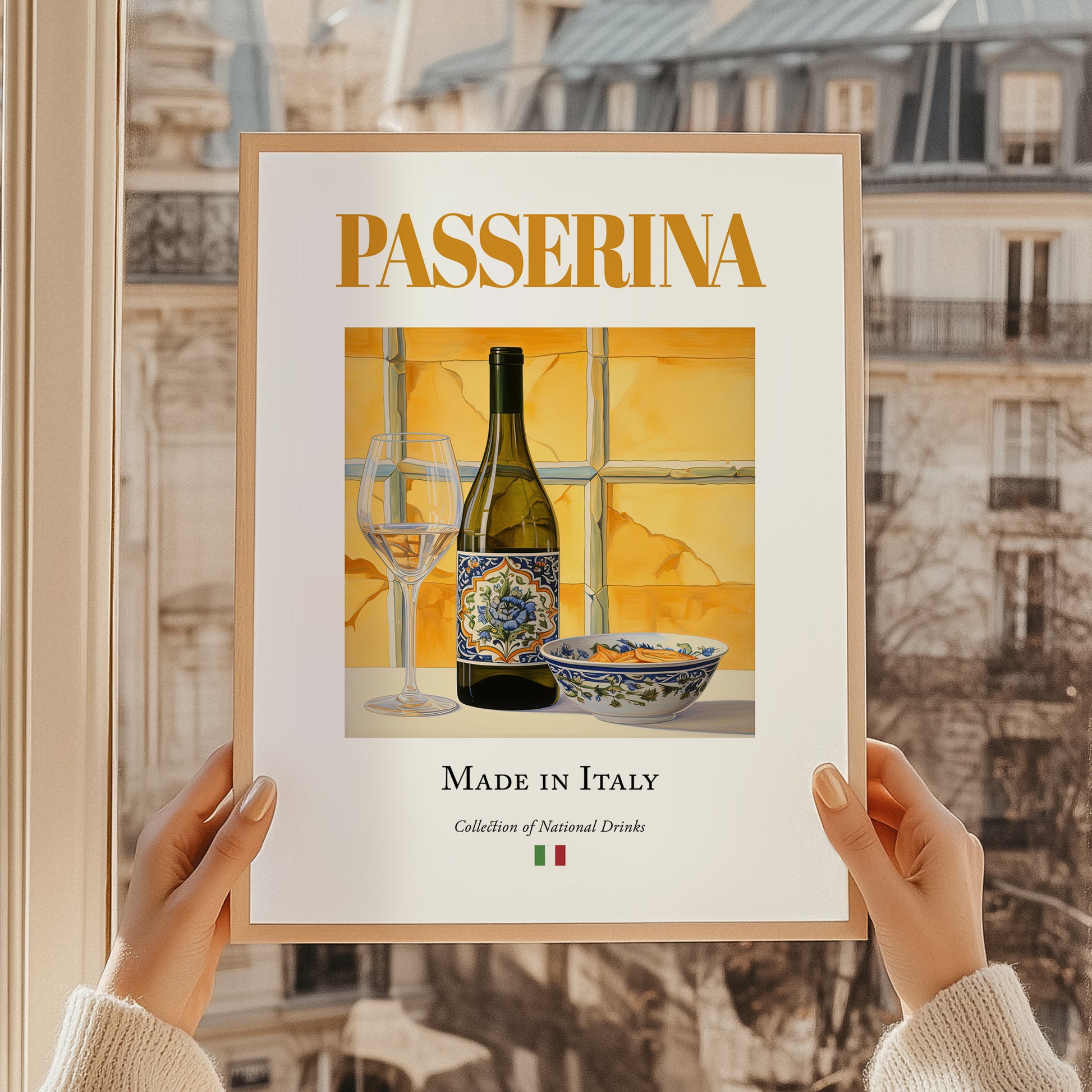 Passerina – Italian White Wine, Vinoteca Painting, styled in a charming Paris street view