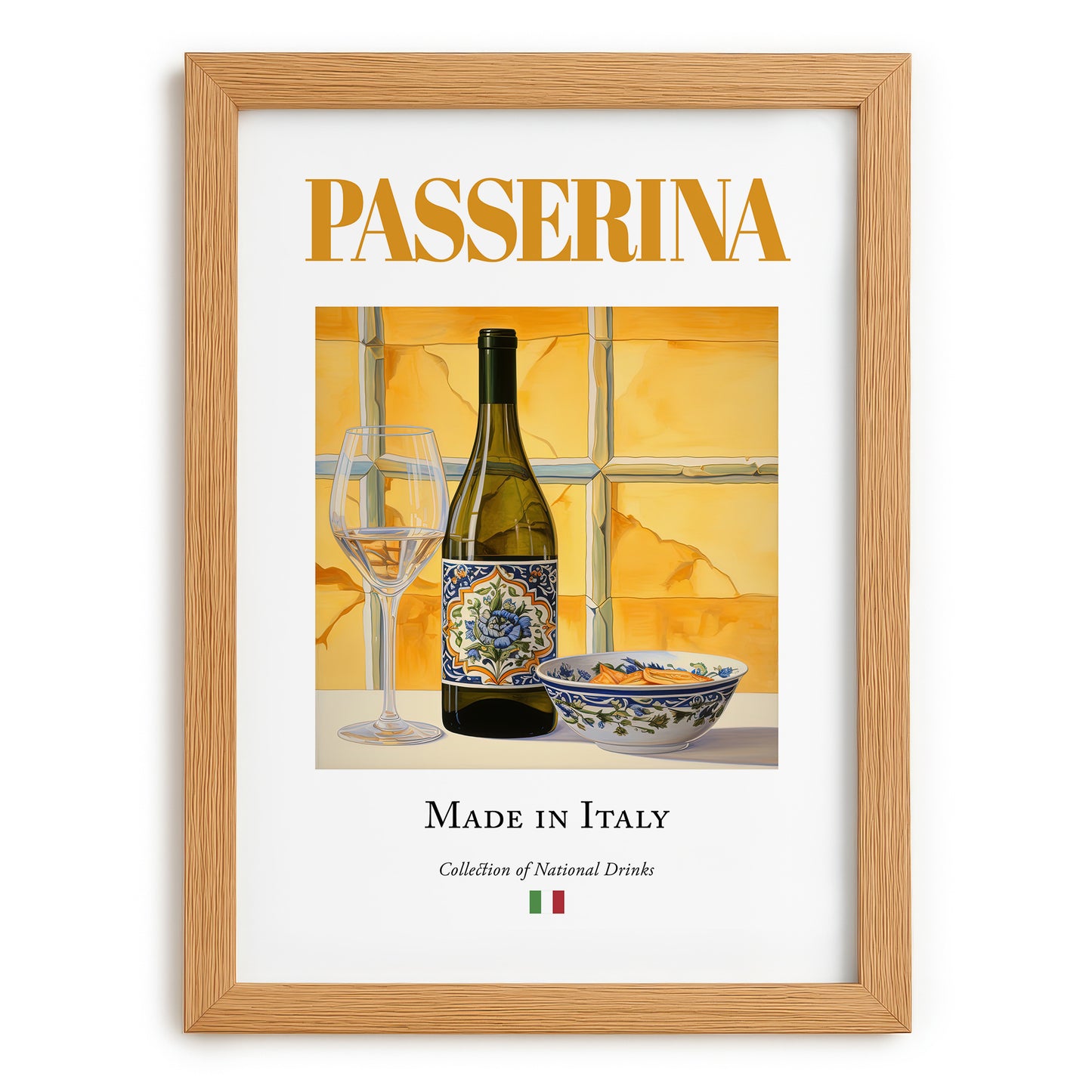 Passerina – Italian White Wine, Vinoteca Painting, set in oak frame