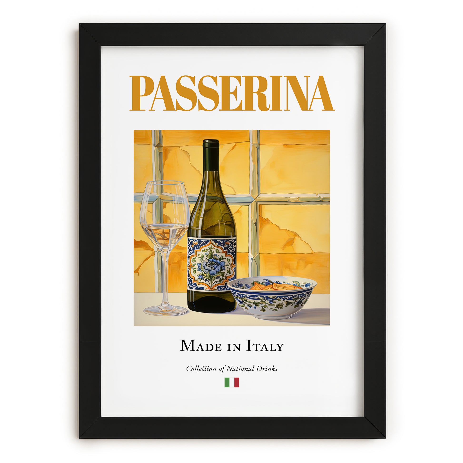 Passerina – Italian White Wine, Vinoteca Painting, in sleek black frame