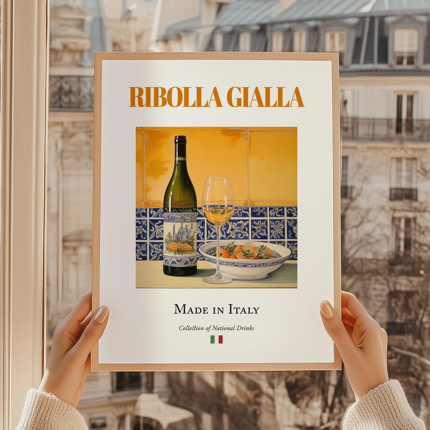 Ribolla Gialla – Italian White Wine, Wine Bar Poster, styled in a charming Paris street view