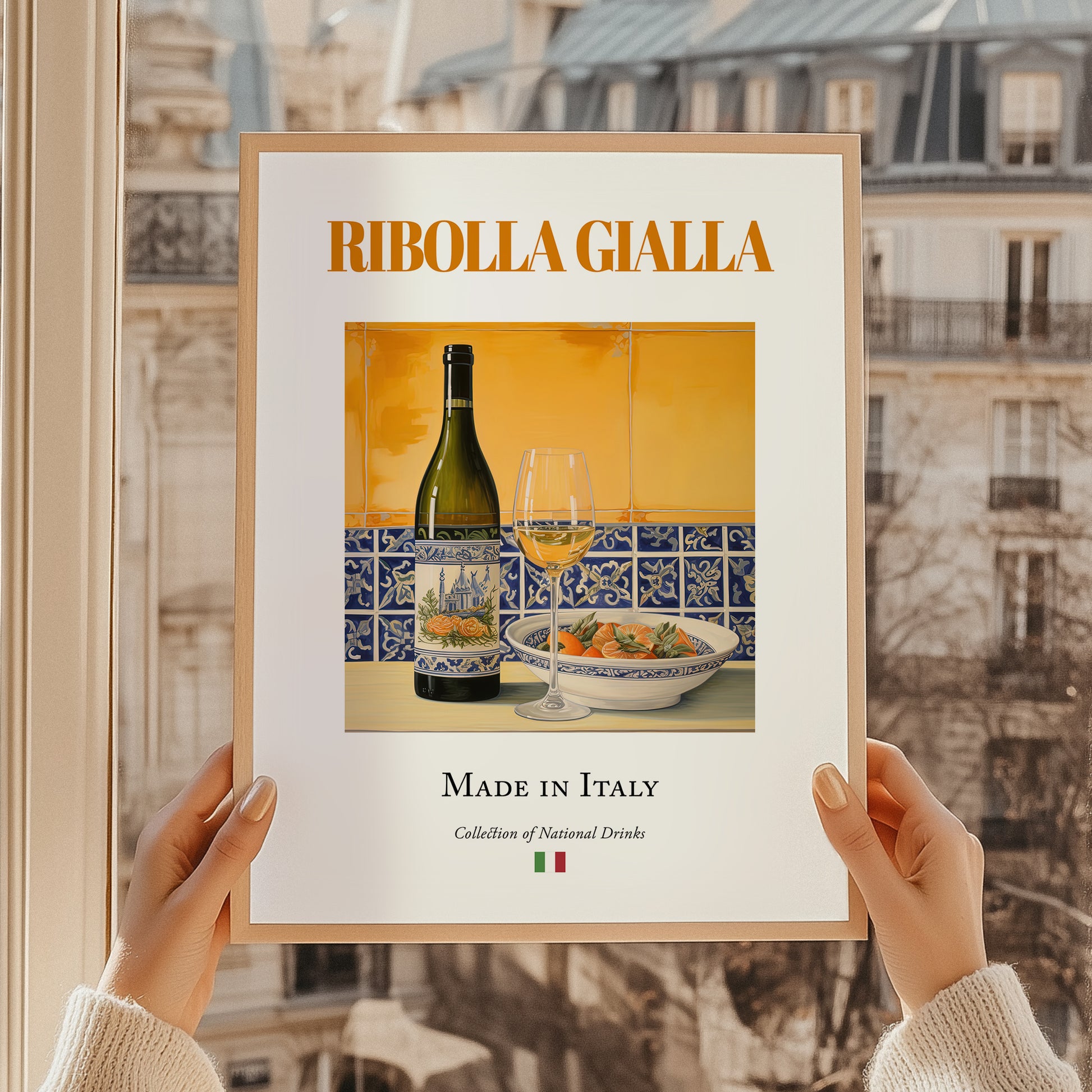 Ribolla Gialla – Italian White Wine, Wine Bar Poster, styled in a charming Paris street view