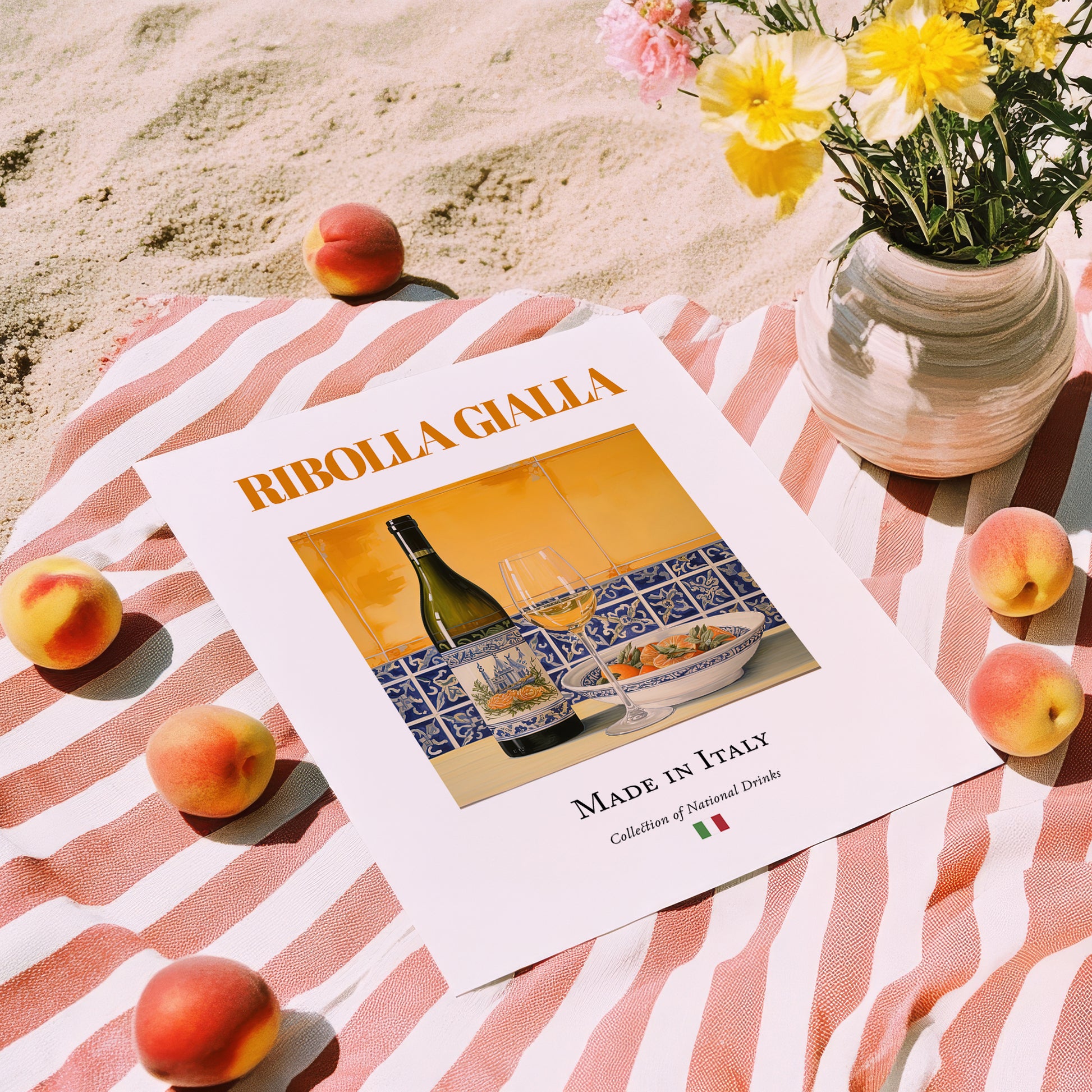 Ribolla Gialla – Italian White Wine, Wine Bar Poster, unframed on coastal sand