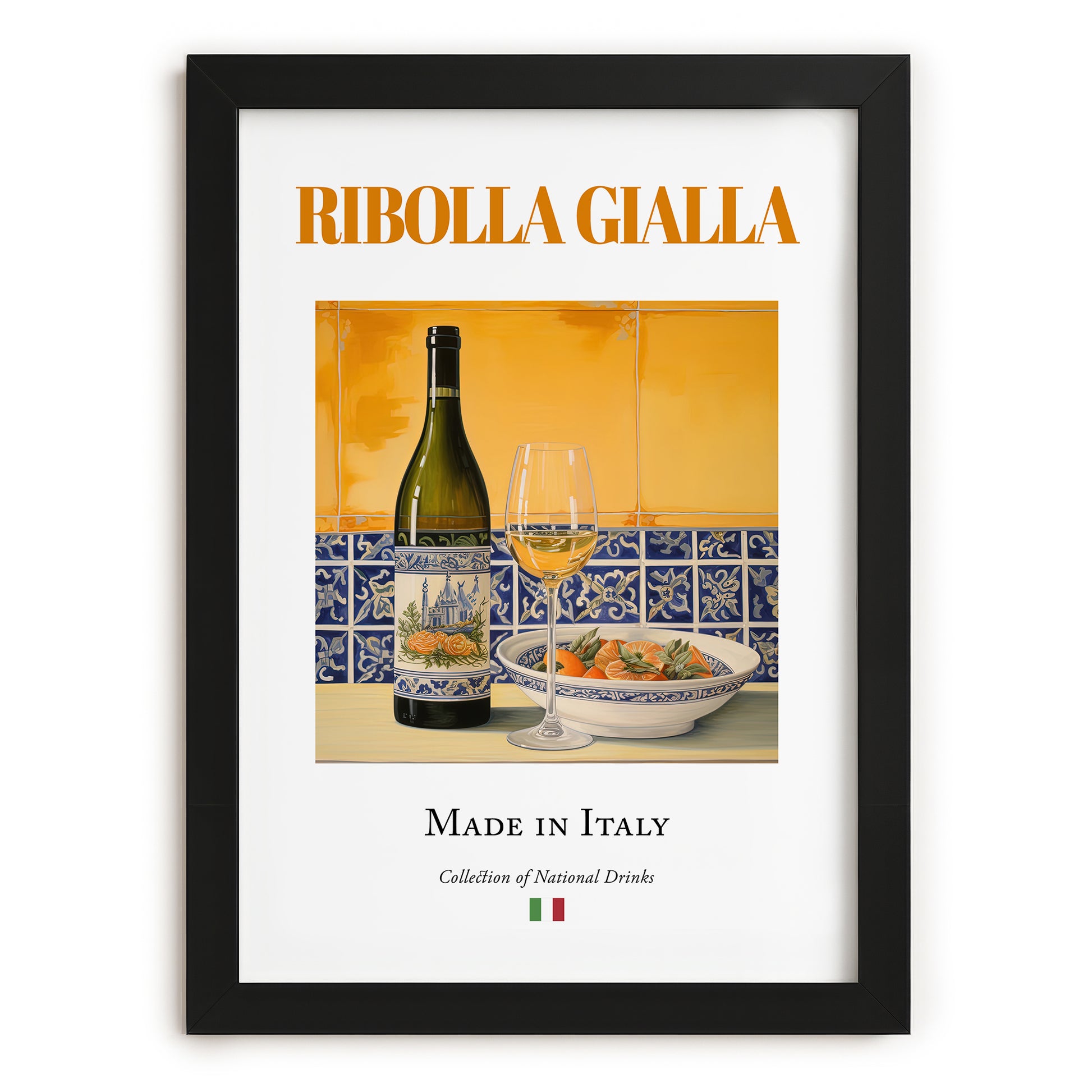 Ribolla Gialla – Italian White Wine, Wine Bar Poster, in sleek black frame