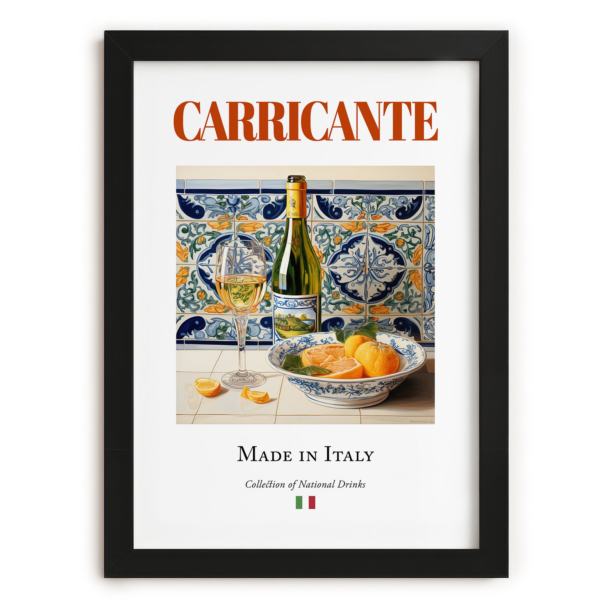 Carricante – Italian White Wine, Bodega Poster, in sleek black frame