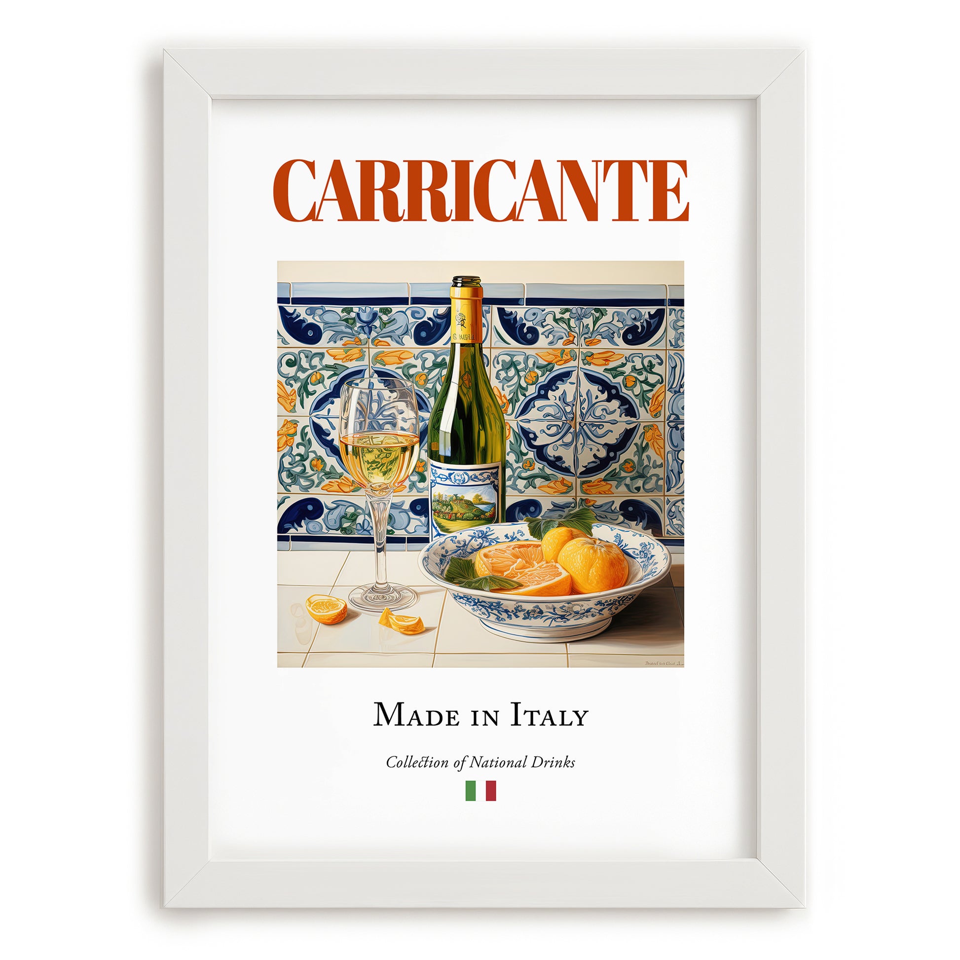 Carricante – Italian White Wine, Bodega Poster, placed in minimal white frame