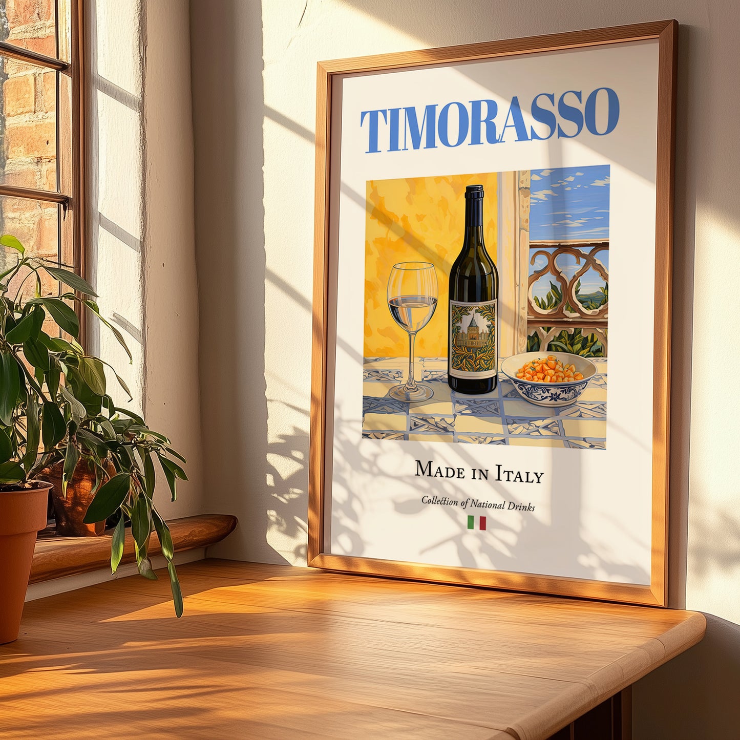 Timorasso – Italian White Wine, Vinoteca Art, no-text version framed in wood