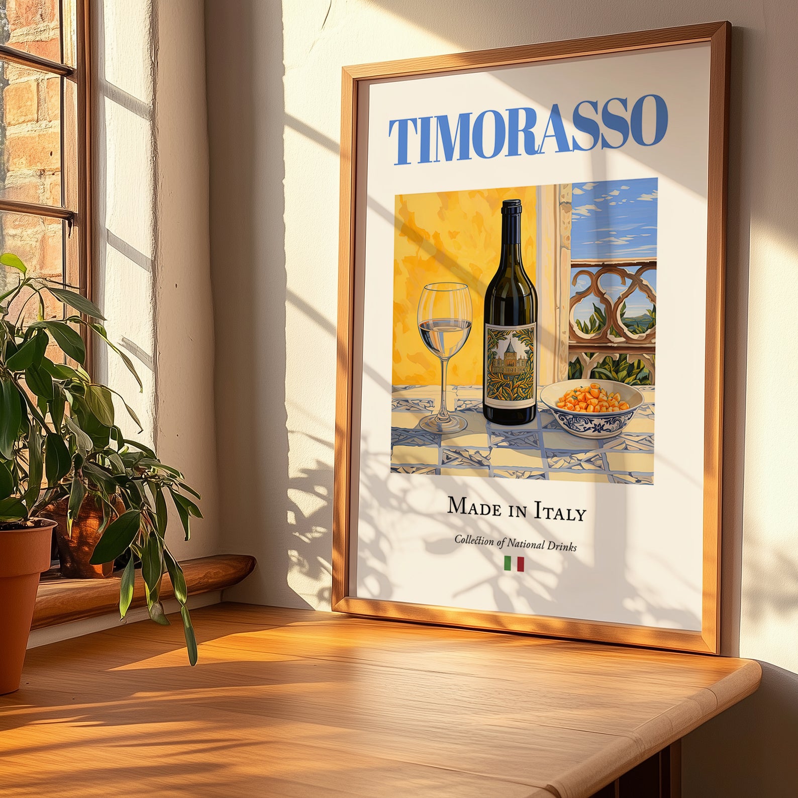 Timorasso – Italian White Wine, Vinoteca Art, no-text version framed in wood