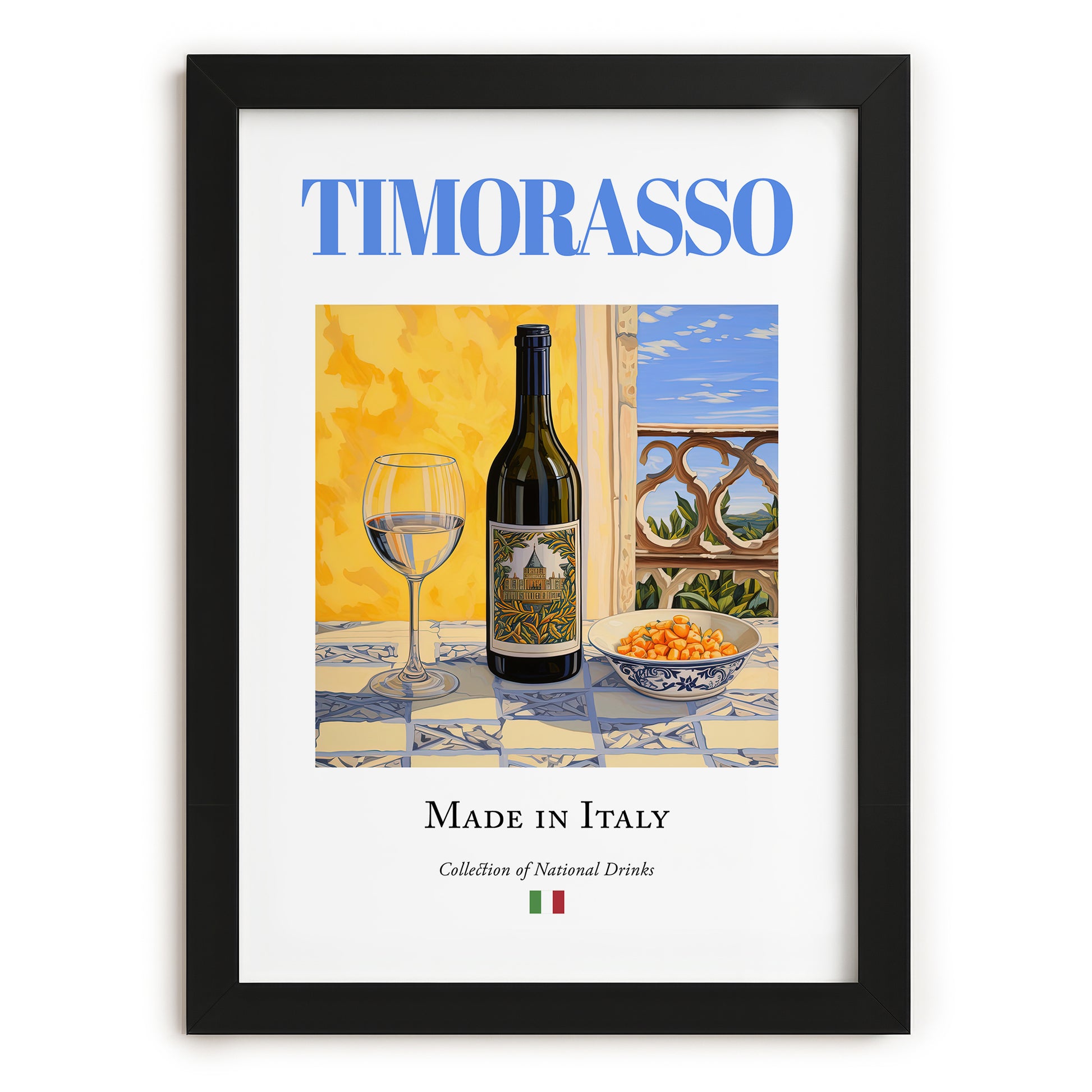 Timorasso – Italian White Wine, Vinoteca Art, in sleek black frame