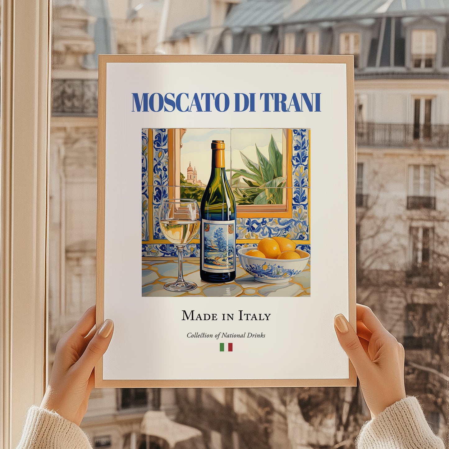 Moscato di Trani – Italian Dessert Wine, Vinoteca Illustration, styled in a charming Paris street view