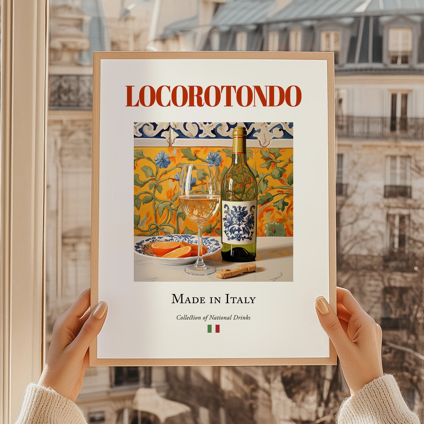 Locorotondo – Italian White Wine, Wine Bar Painting, styled in a charming Paris street view