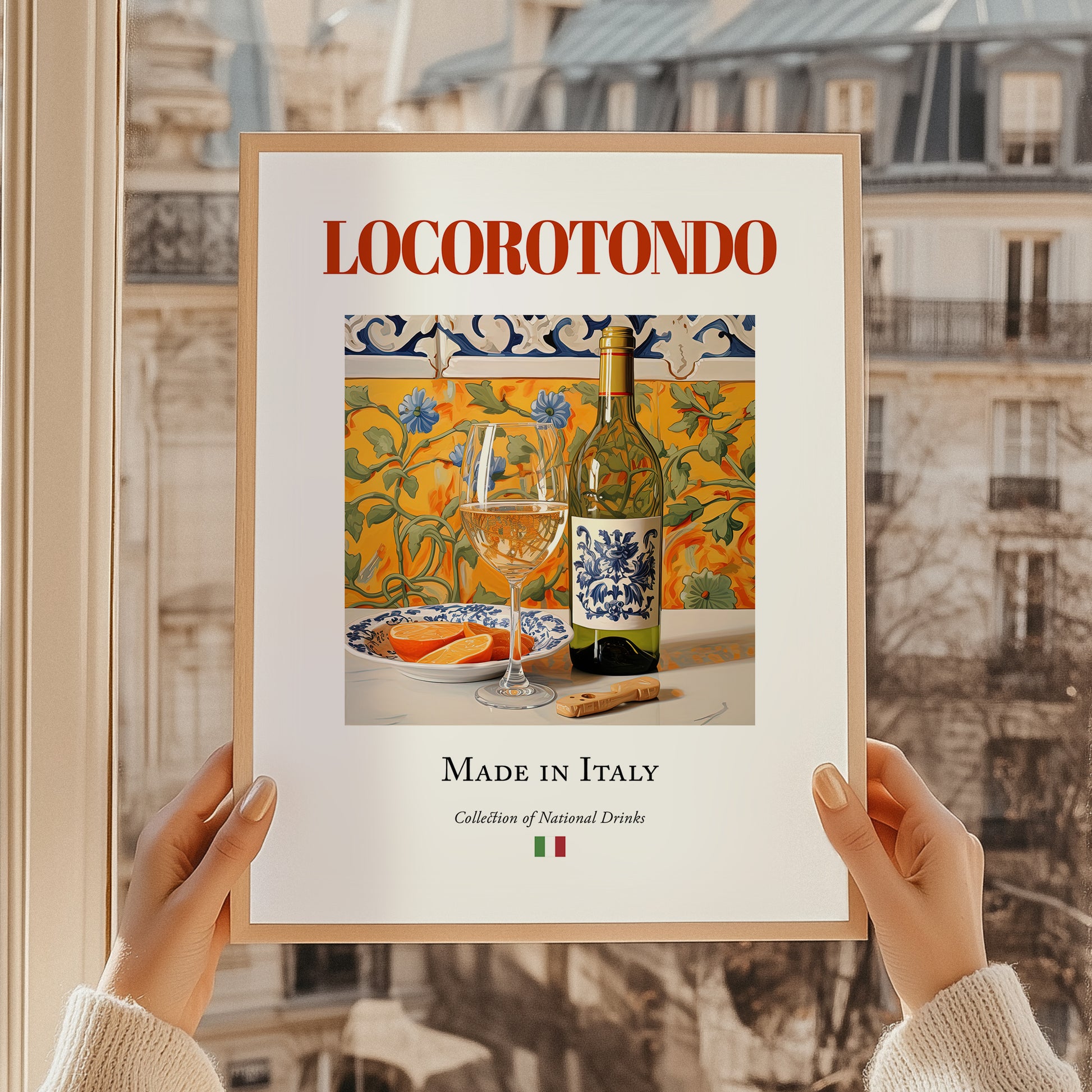 Locorotondo – Italian White Wine, Wine Bar Painting, styled in a charming Paris street view