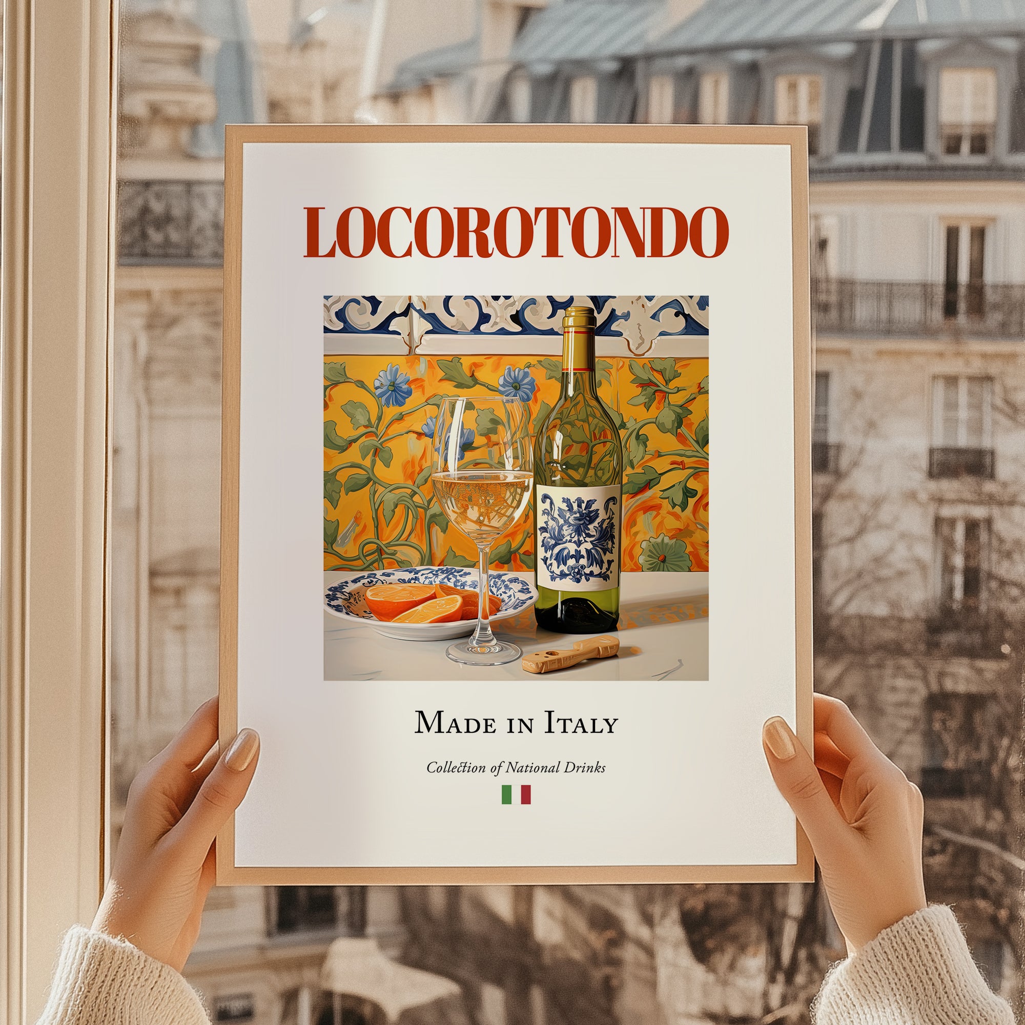 Locorotondo – Italian White Wine, Wine Bar Painting, styled in a charming Paris street view