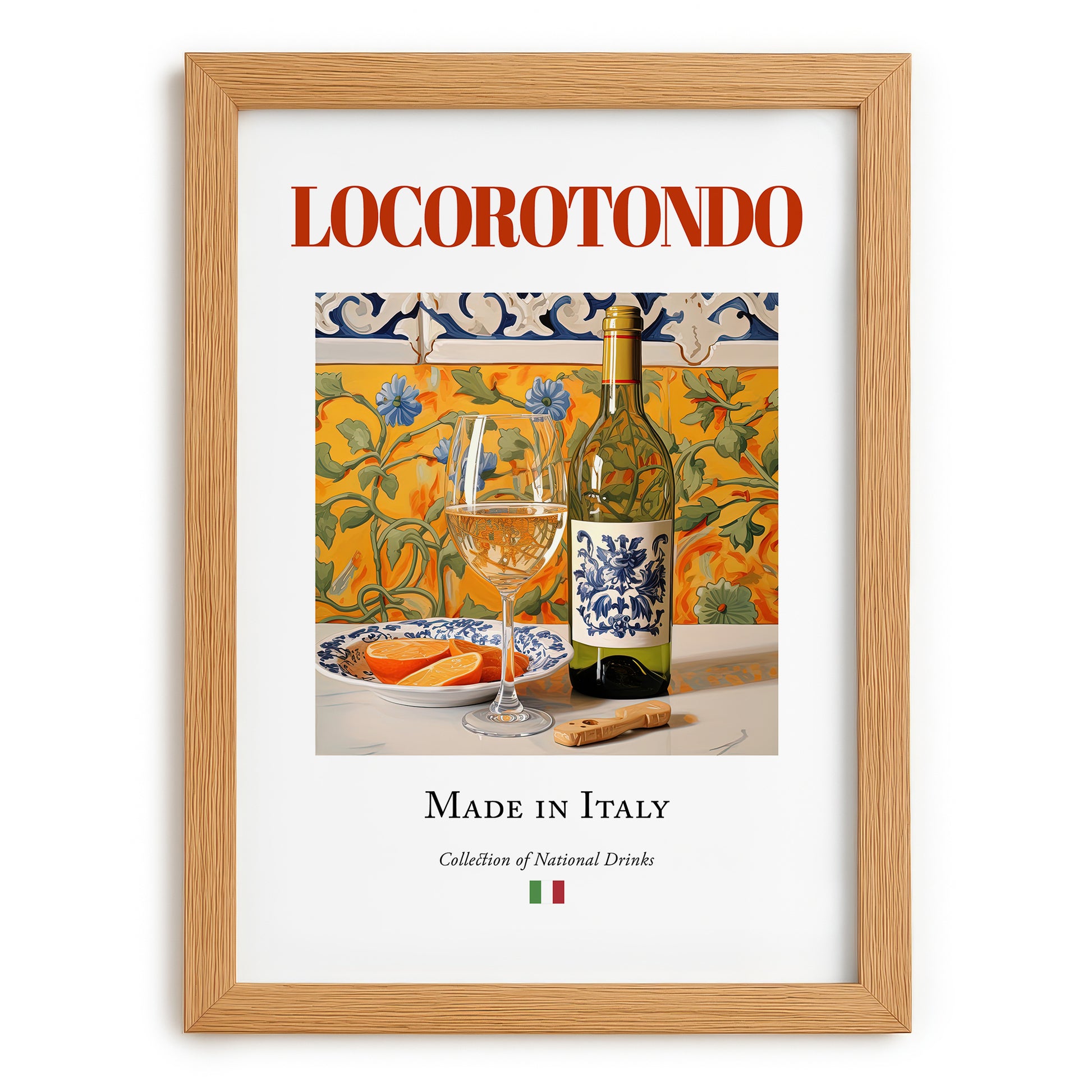 Locorotondo – Italian White Wine, Wine Bar Painting, set in oak frame