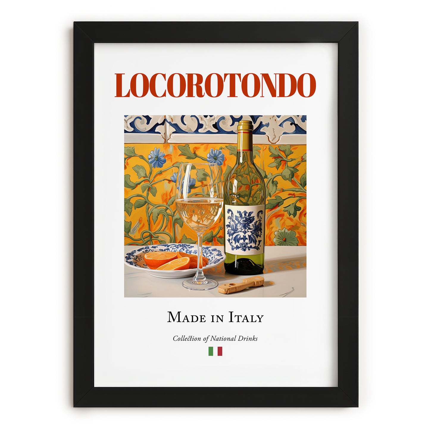 Locorotondo – Italian White Wine, Wine Bar Painting, in sleek black frame