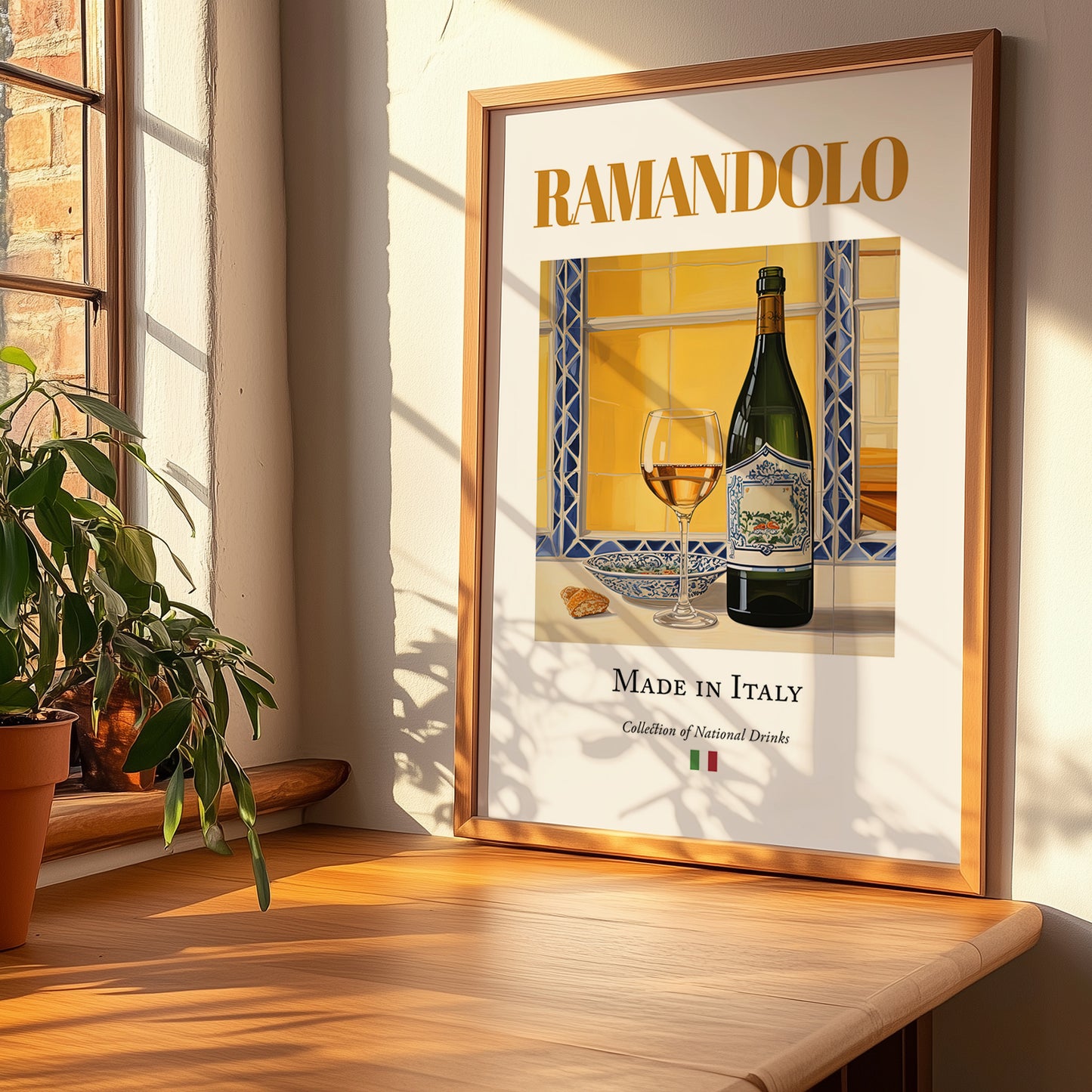 Ramandolo – Italian Dessert Wine, Wine Bar Print, no-text version framed in wood