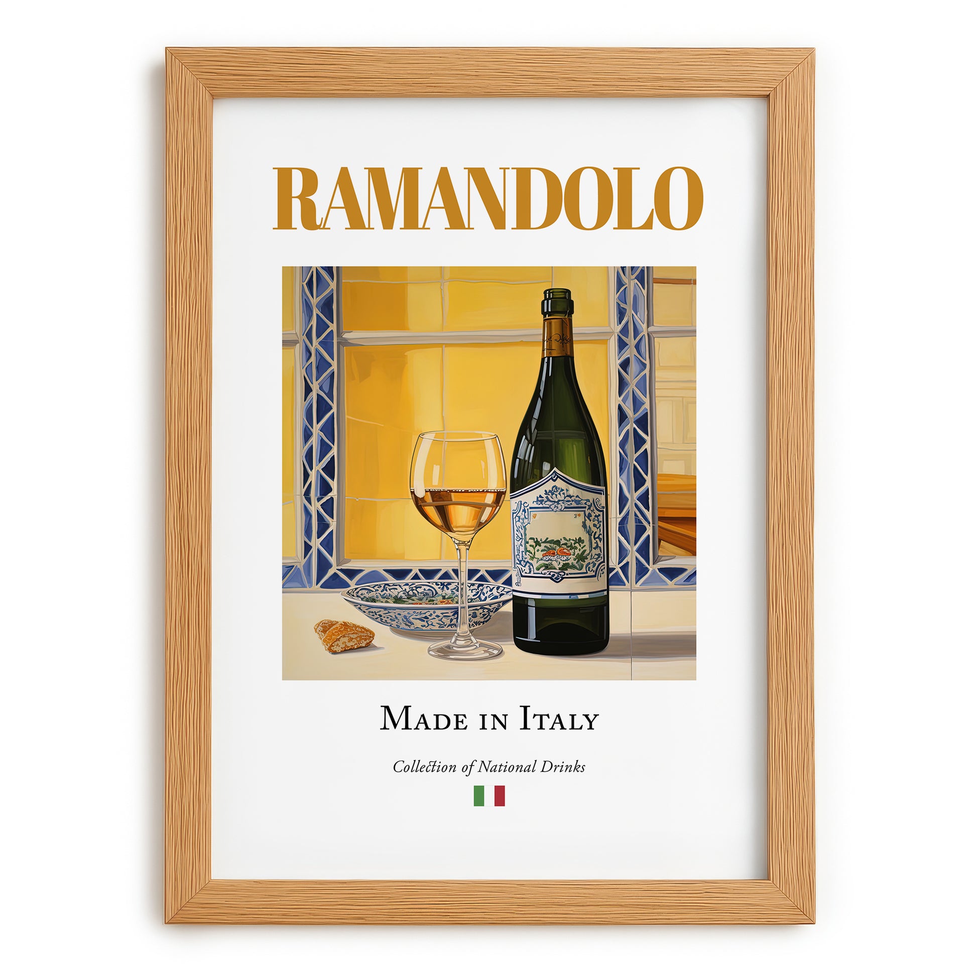 Ramandolo – Italian Dessert Wine, Wine Bar Print, set in oak frame