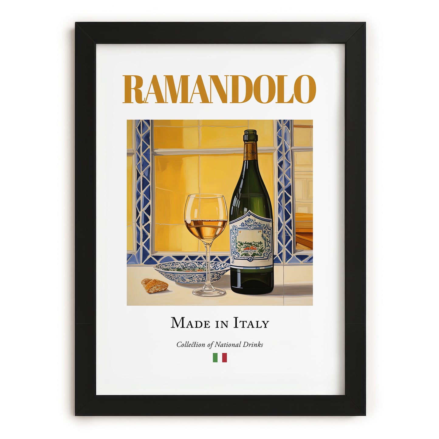 Ramandolo – Italian Dessert Wine, Wine Bar Print, in sleek black frame