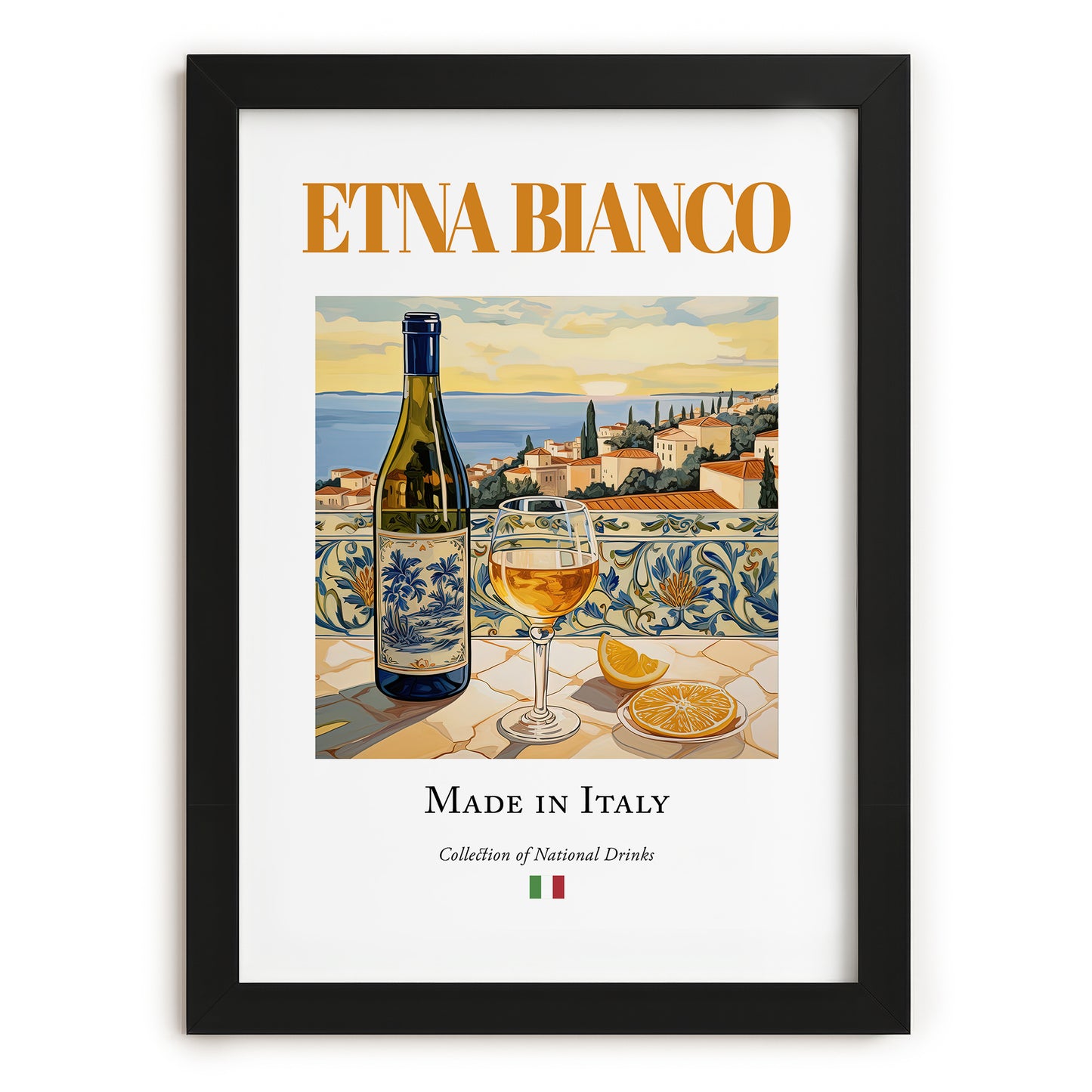 Etna Bianco – Italian White Wine, Vinoteca Print, in sleek black frame