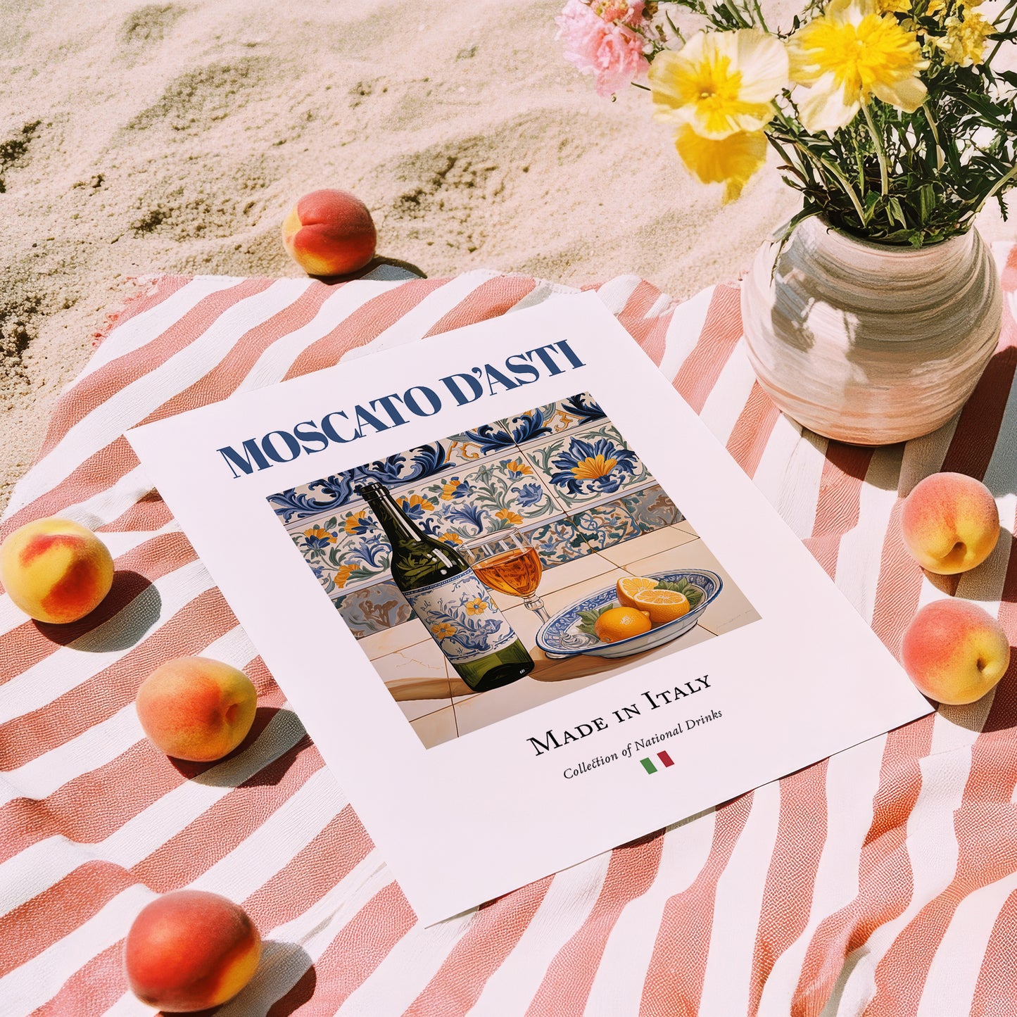 Moscato d'Asti – Italian Dessert Wine, Vineyard Terrace Wall Art, unframed on coastal sand