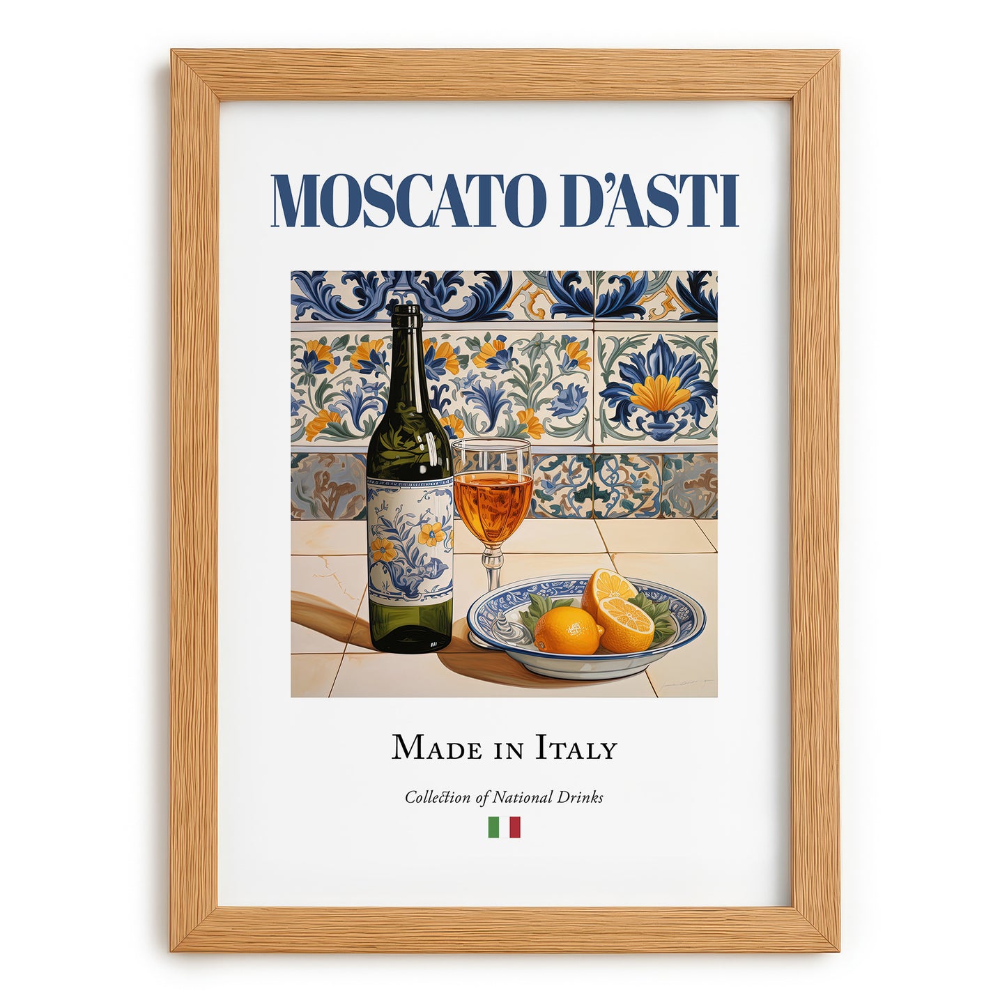 Moscato d'Asti – Italian Dessert Wine, Vineyard Terrace Wall Art, set in oak frame