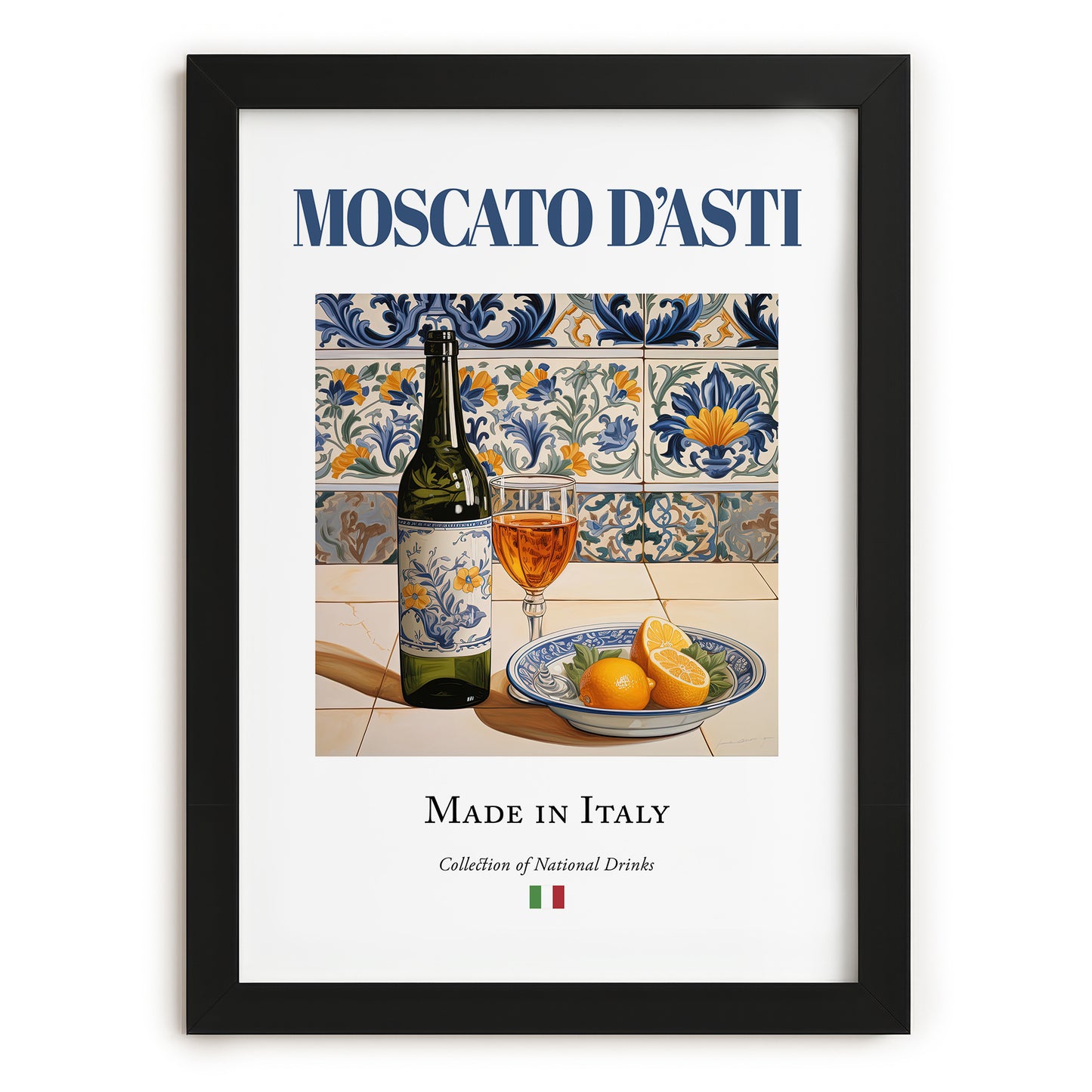 Moscato d'Asti – Italian Dessert Wine, Vineyard Terrace Wall Art, in sleek black frame