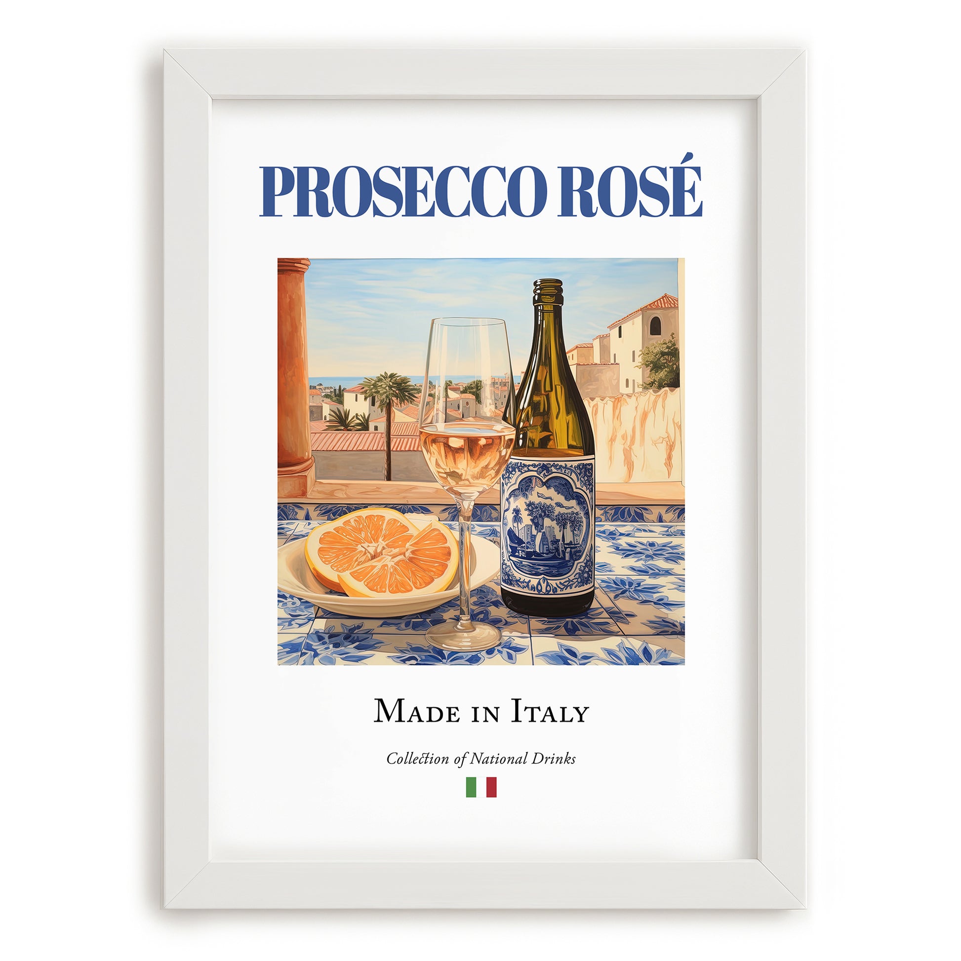 Prosecco rosé – Italian Rose Wine, Vinoteca Print, placed in minimal white frame