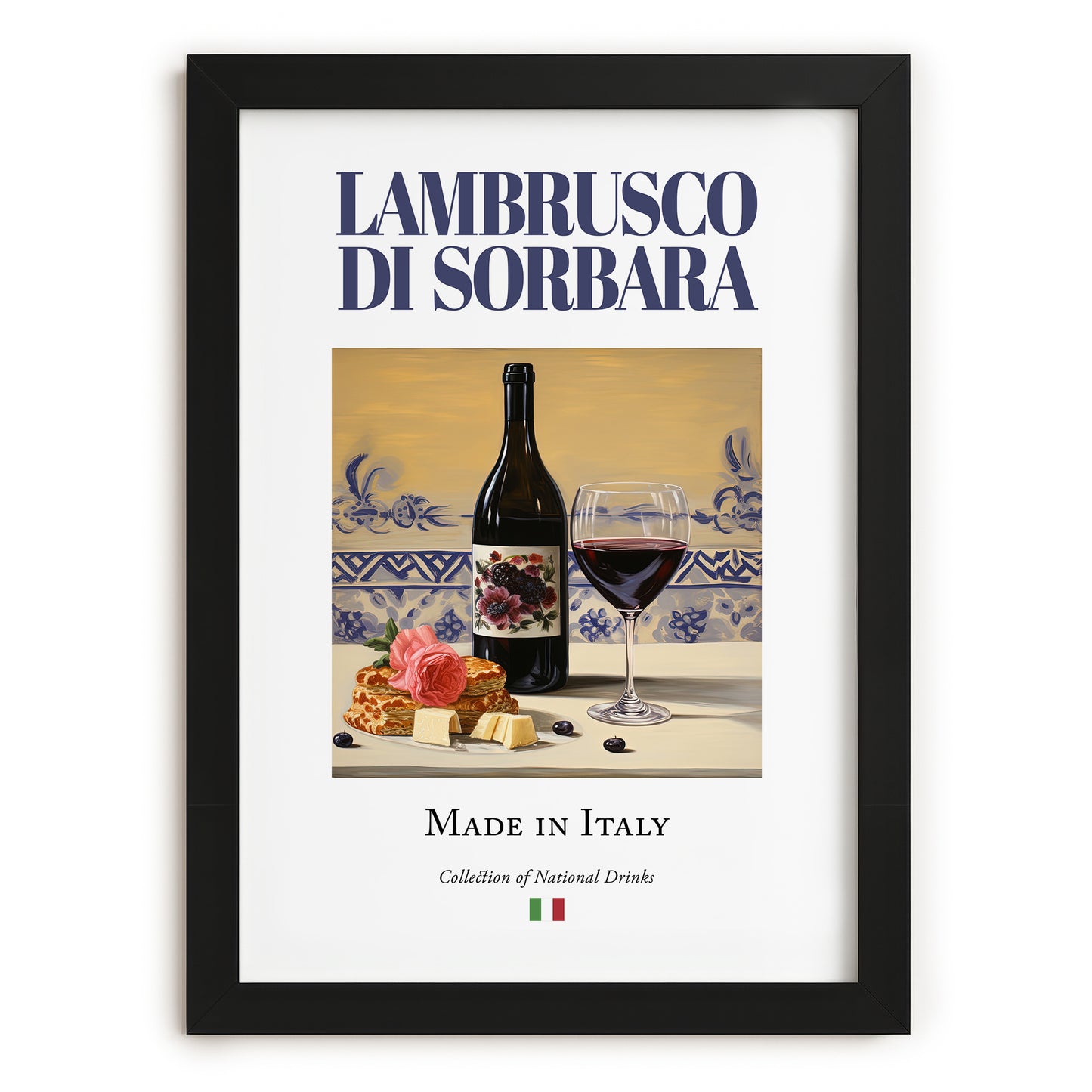 Lambrusco di Sorbara – Italian Sparkling Wine, Tasting Room Poster, in sleek black frame