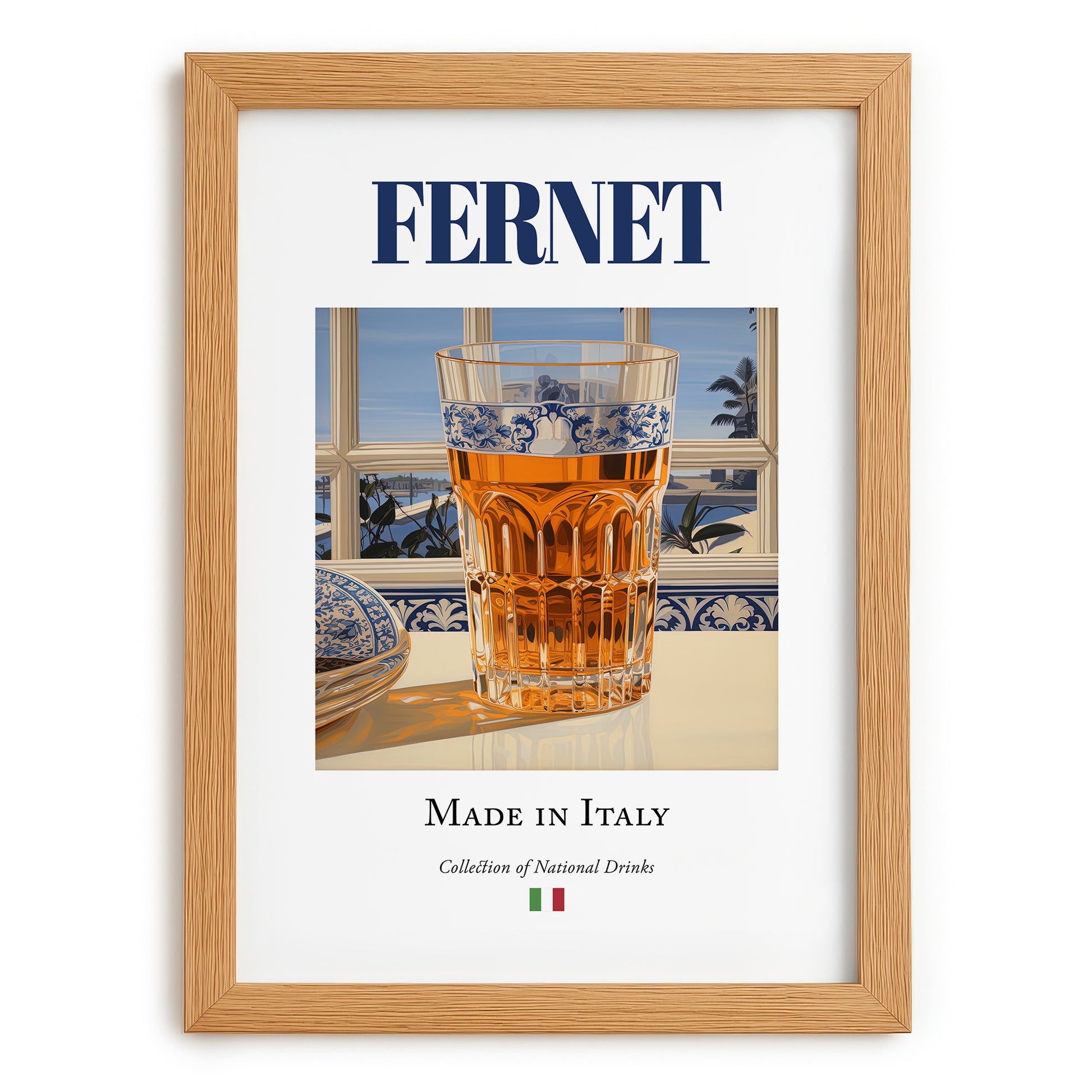 Fernet – Italian Spirit Drink, Hotel Lobby Print, set in oak frame