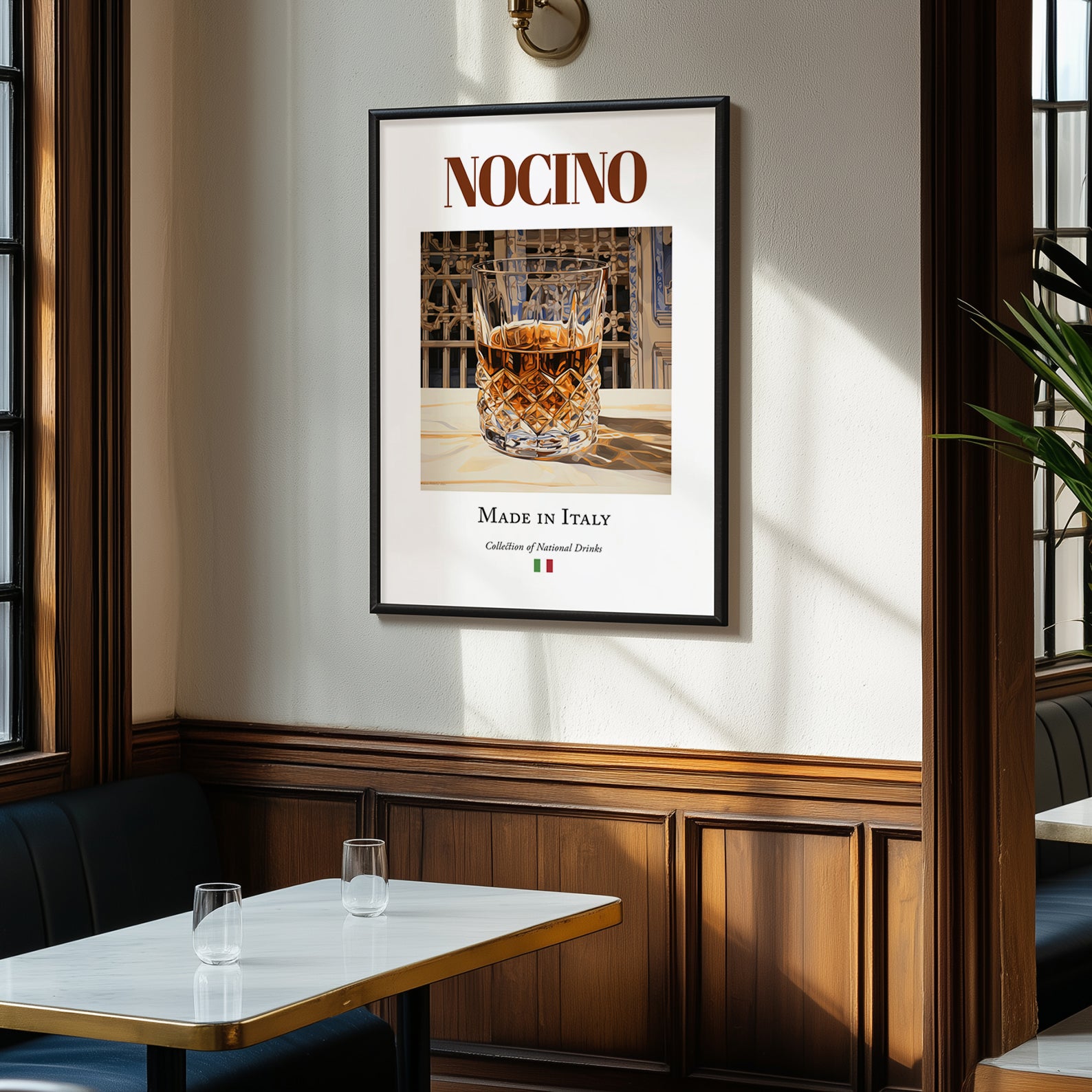 Nocino – Italian Liqueur Drink, Speakeasy Still Life, clean layout with no caption