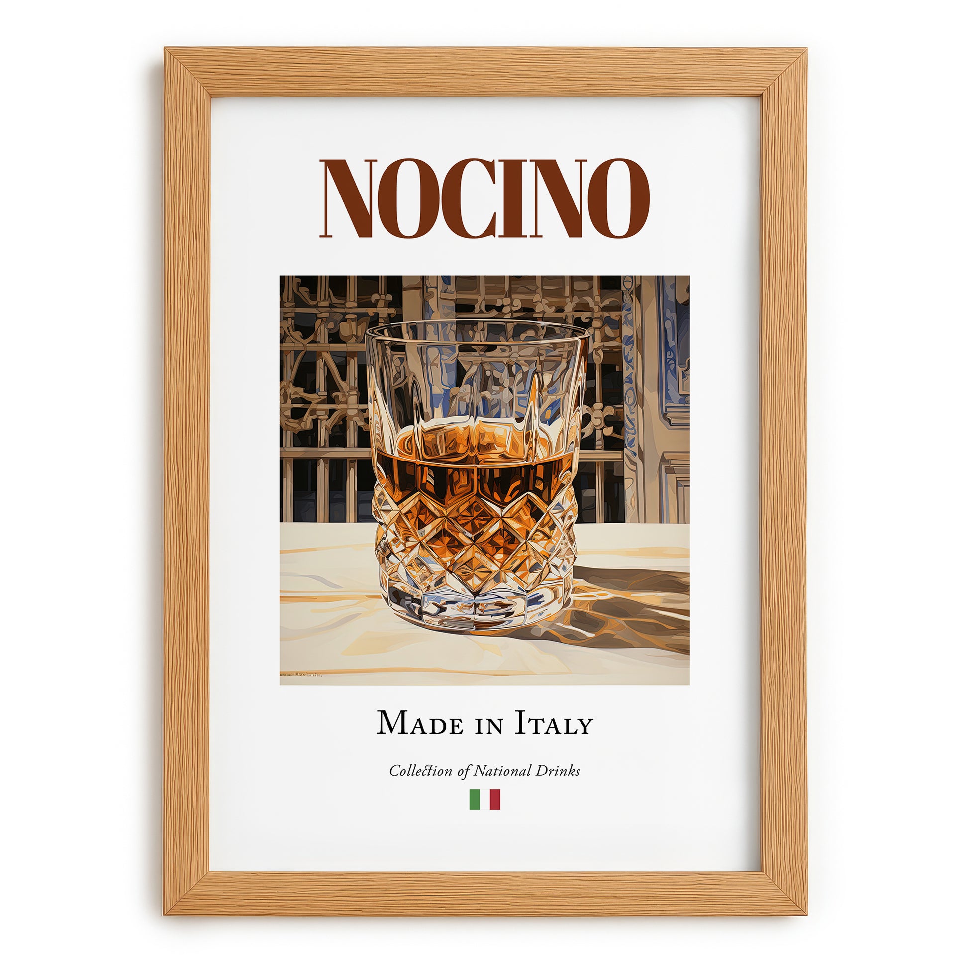 Nocino – Italian Liqueur Drink, Speakeasy Still Life, set in oak frame