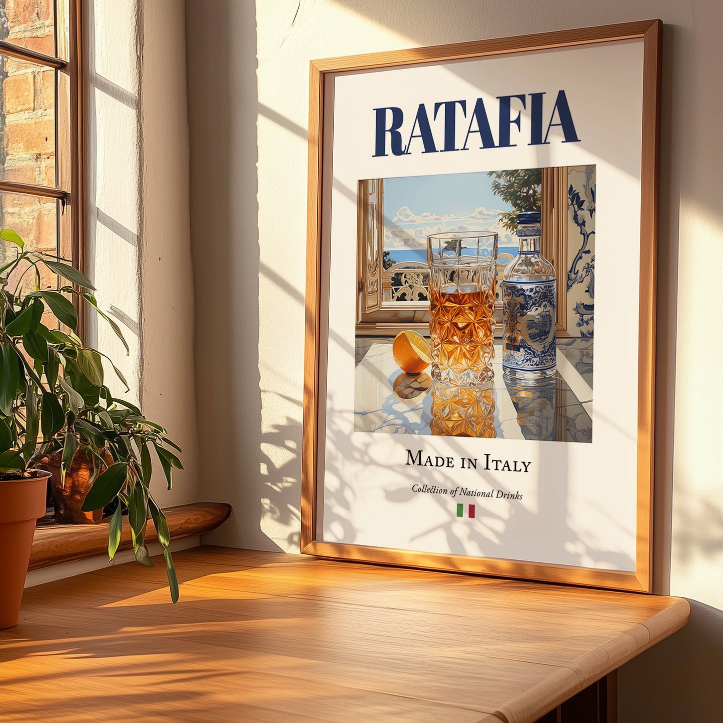 Ratafia – Italian Liqueur Drink, Sky Bar Wall Decor, no-text version framed in wood