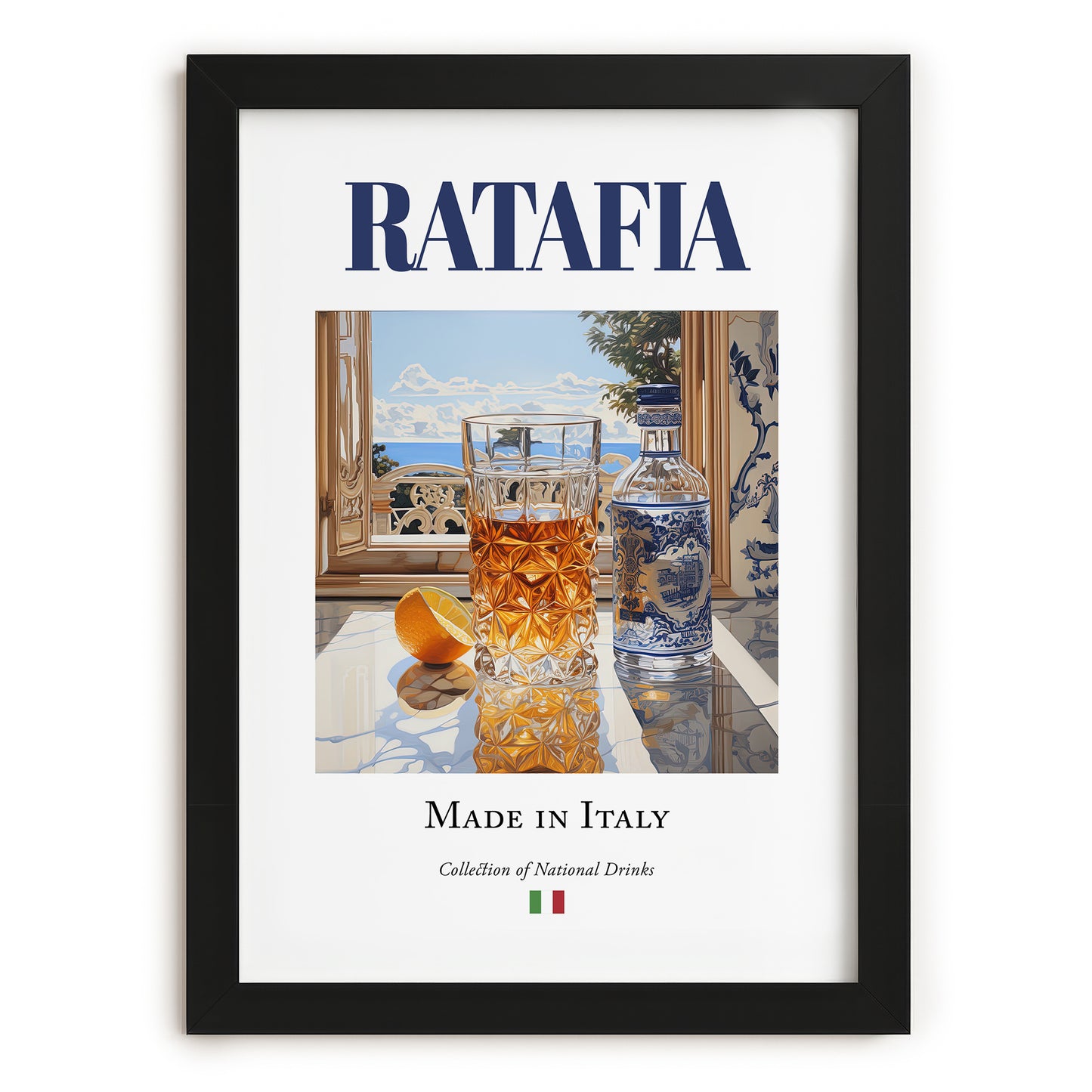 Ratafia – Italian Liqueur Drink, Sky Bar Wall Decor, in sleek black frame
