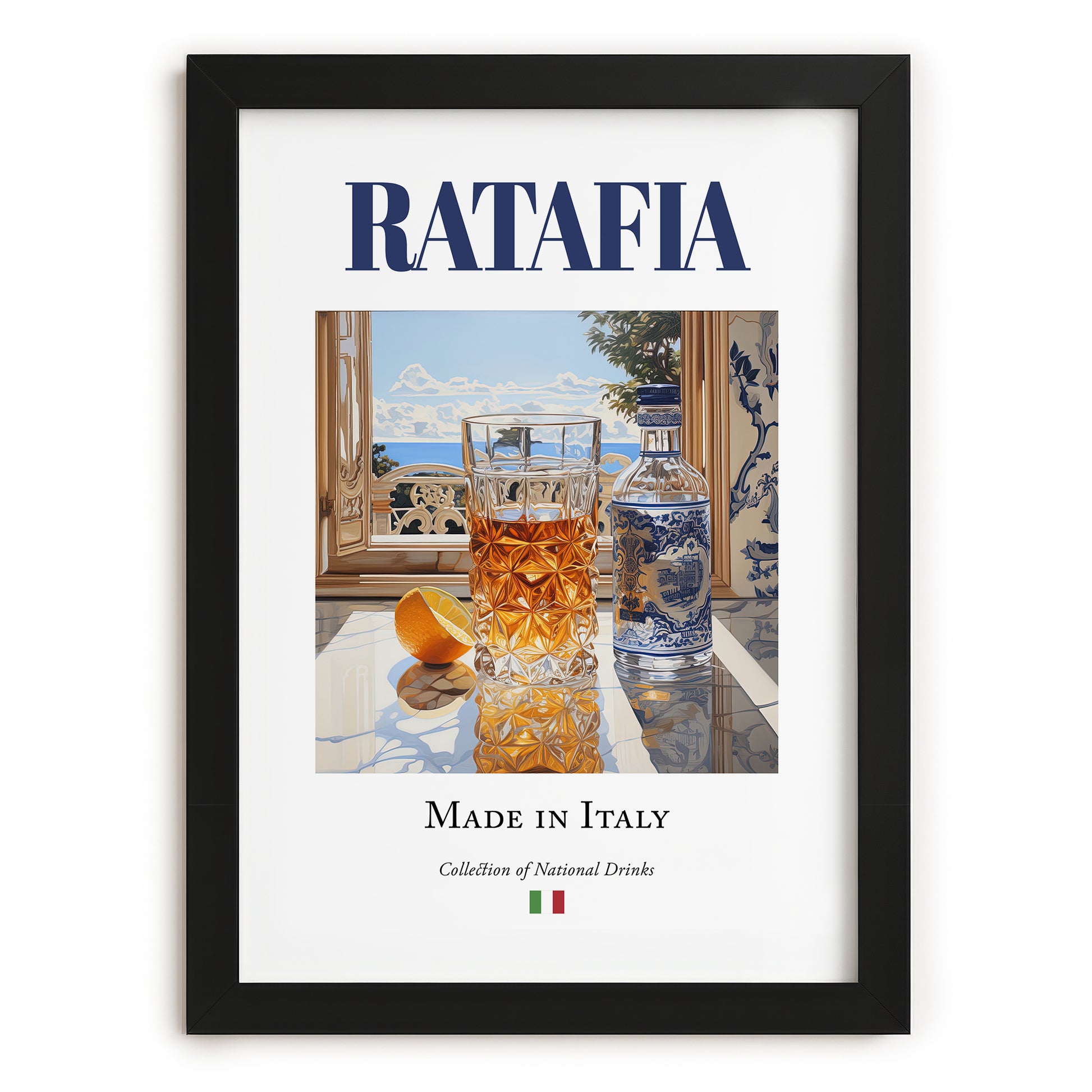Ratafia – Italian Liqueur Drink, Sky Bar Wall Decor, in sleek black frame
