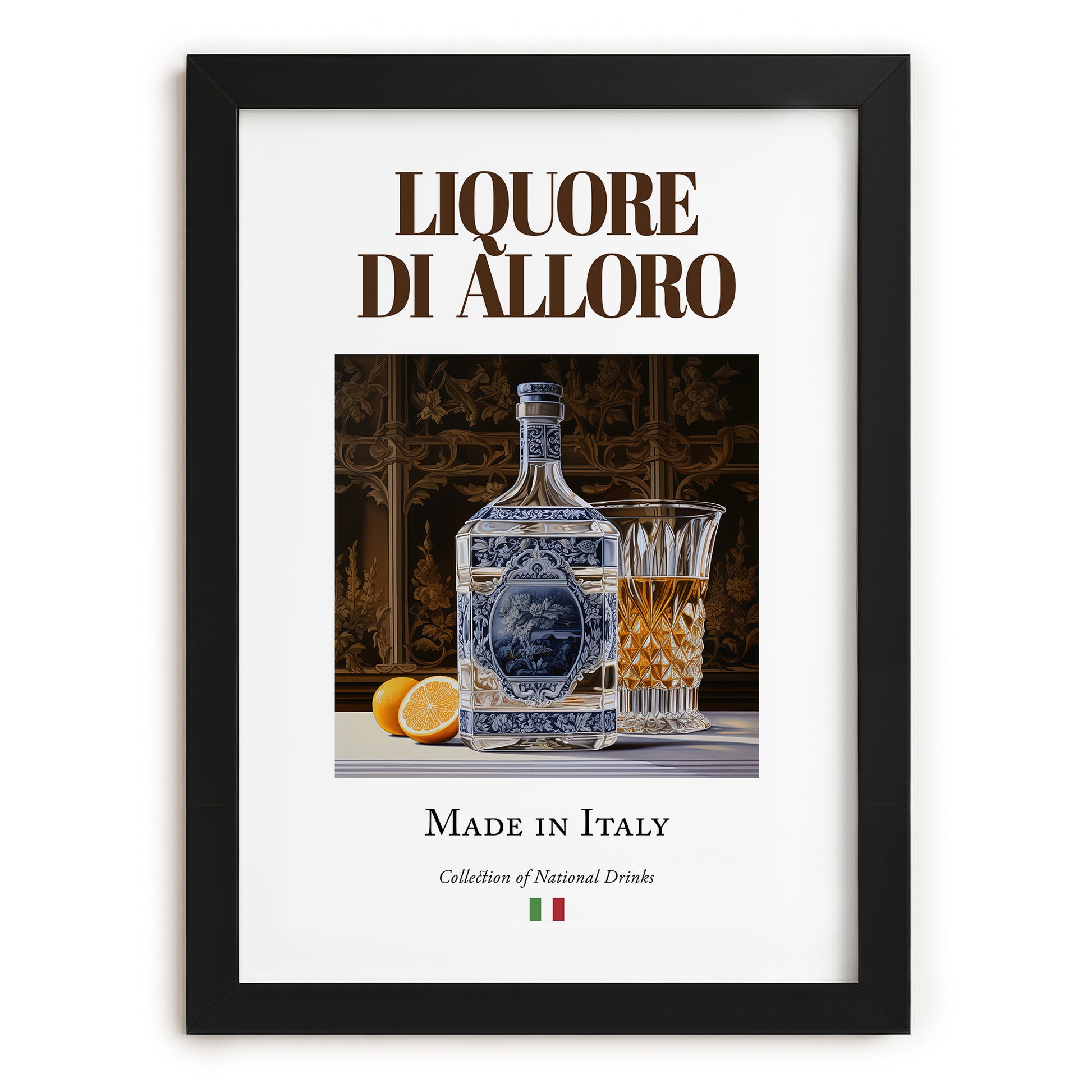 Liquore di alloro – Italian Liqueur Drink, Cocktail Lounge Still Life, in sleek black frame