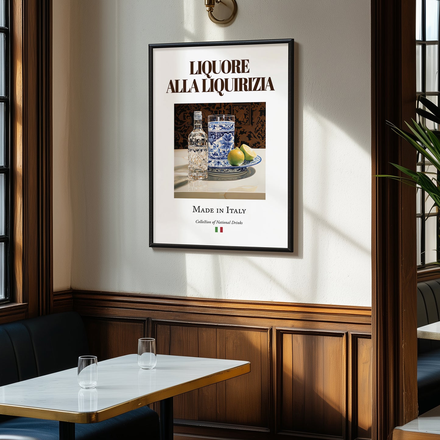 Liquore alla liquirizia – Italian Liqueur Drink, Rooftop Terrace Still Life, clean layout with no caption